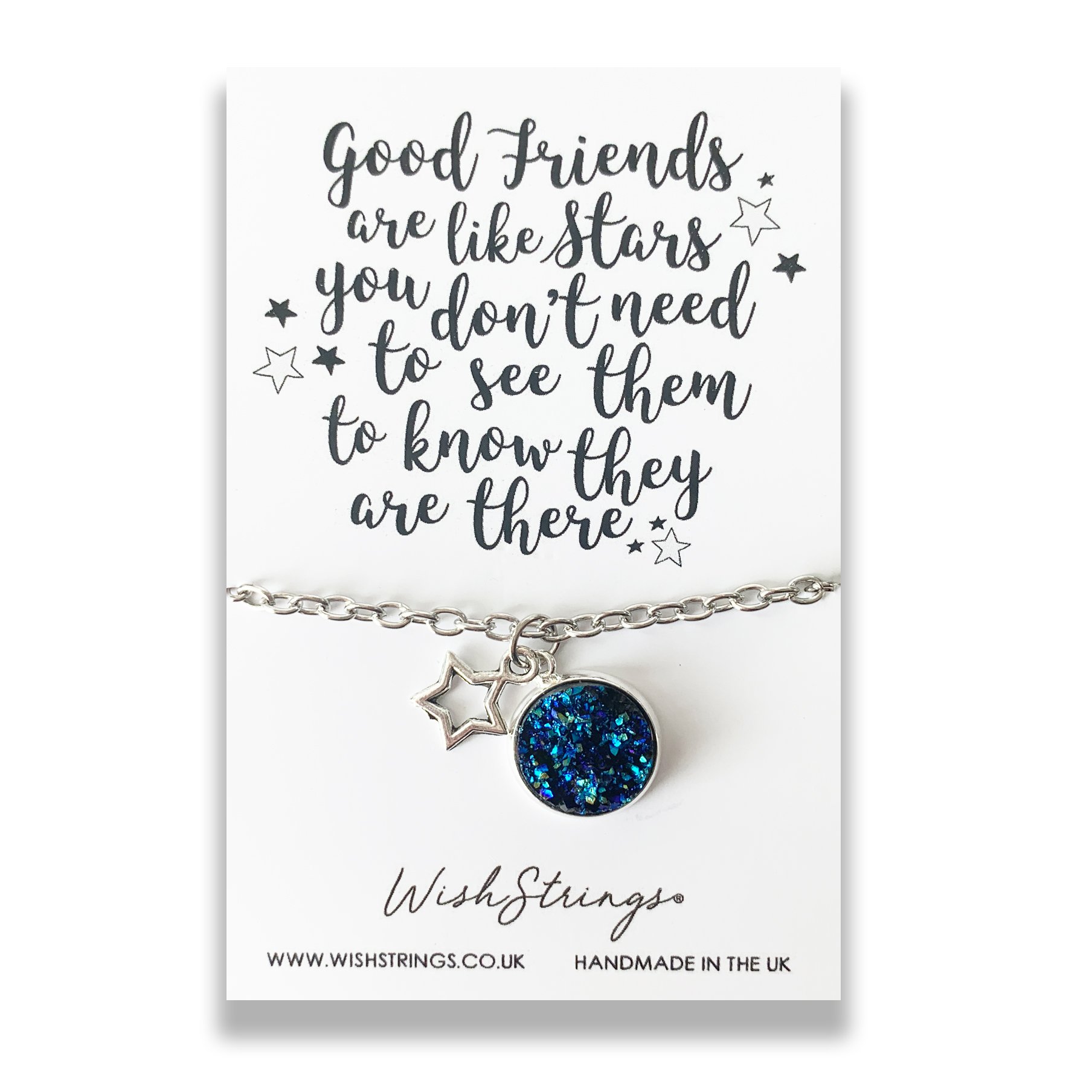 Good Friends Stars Necklace displayed elegantly in a black gift box with a quality card.