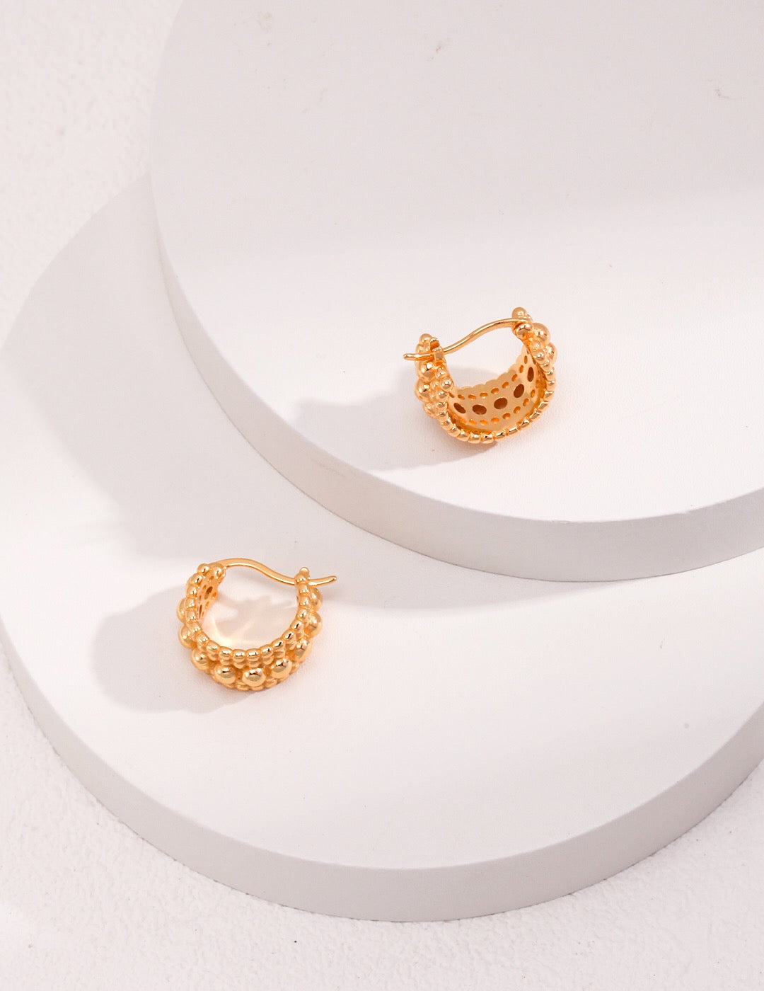 Elegant Gold Bead Huggie Hoops Earring, handmade with gold vermeil, showcasing a stylish design perfect for any occasion.