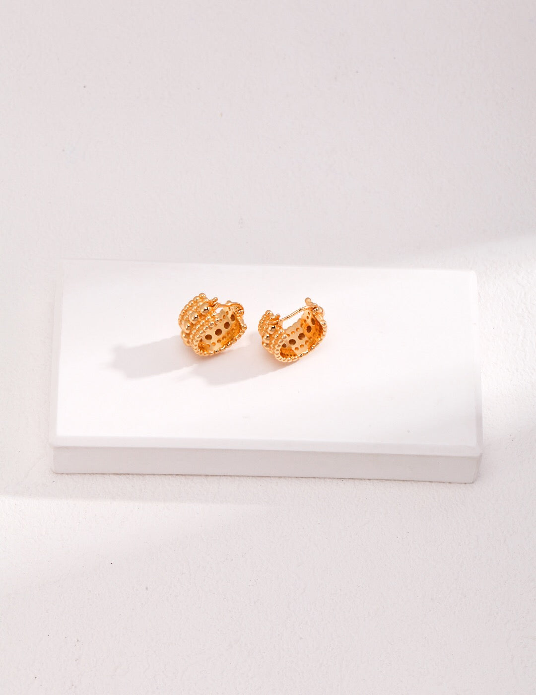 Elegant Gold Bead Huggie Hoops Earring, handmade with gold vermeil, showcasing a stylish design perfect for any occasion.