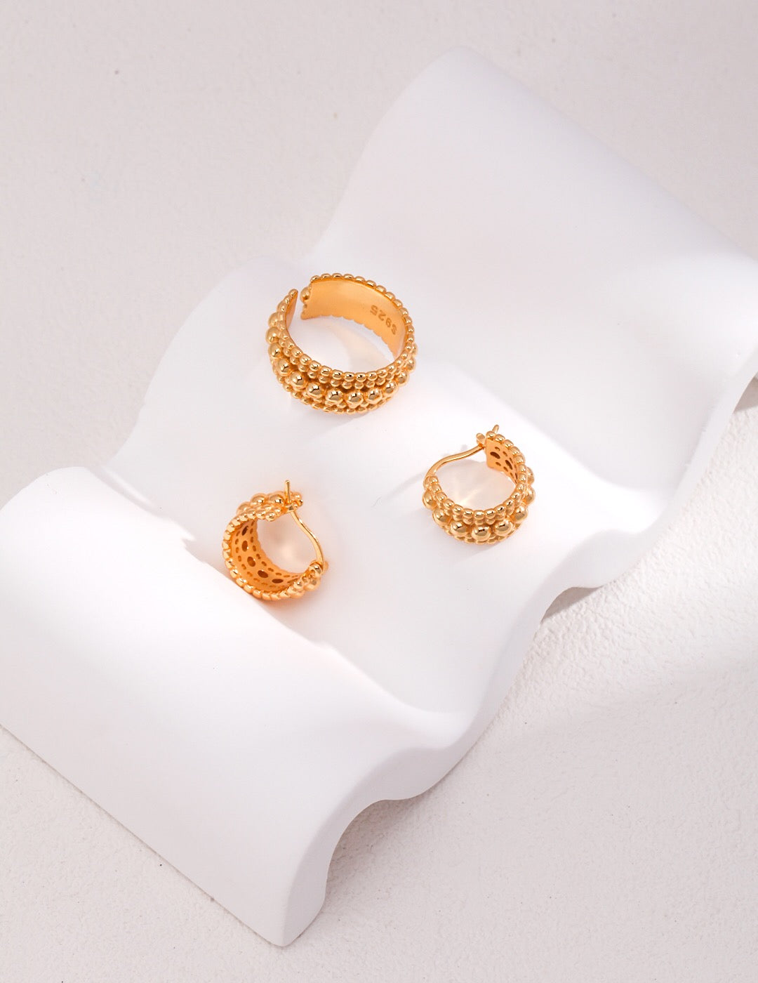 Elegant Gold Bead Huggie Hoops Earring, handmade with gold vermeil, showcasing a stylish design perfect for any occasion.