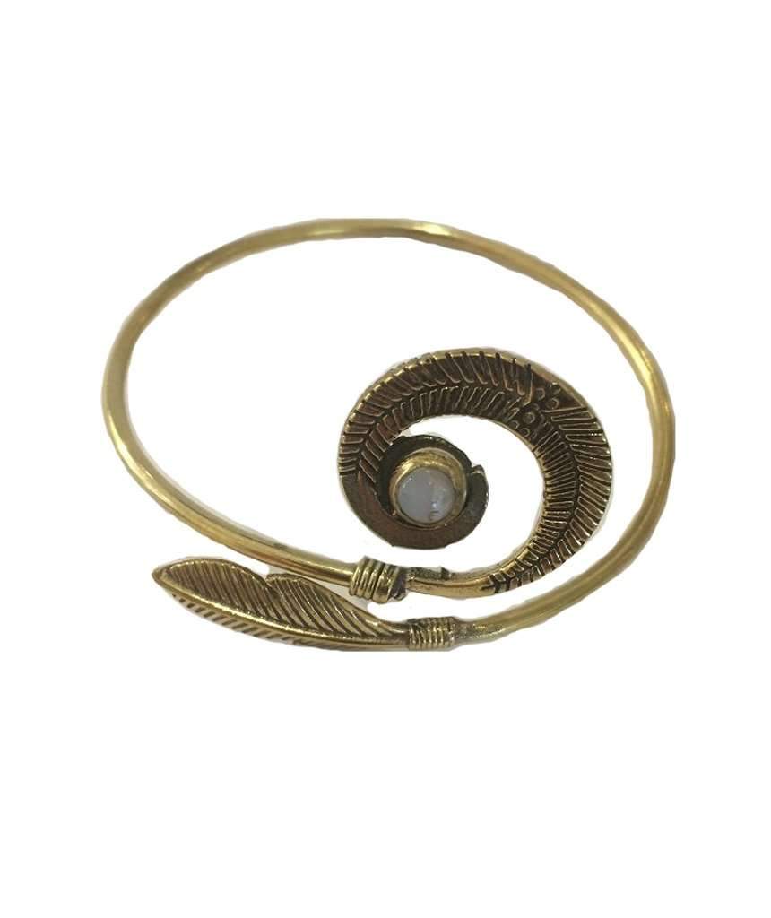 Gold Brass Boho Stone Bracelet featuring a spiral design and semi-precious stone, adjustable for all wrist sizes.