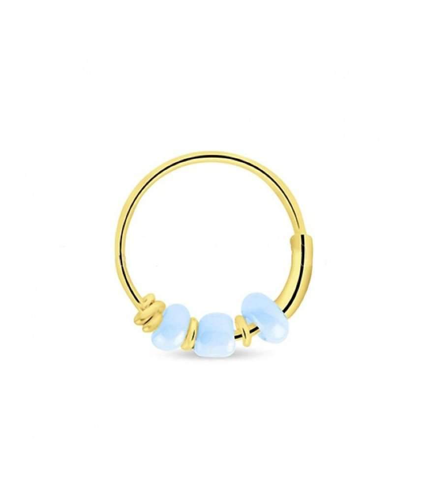 Elegant gold hoop earring adorned with colorful beads, handmade in England, perfect for sensitive skin.