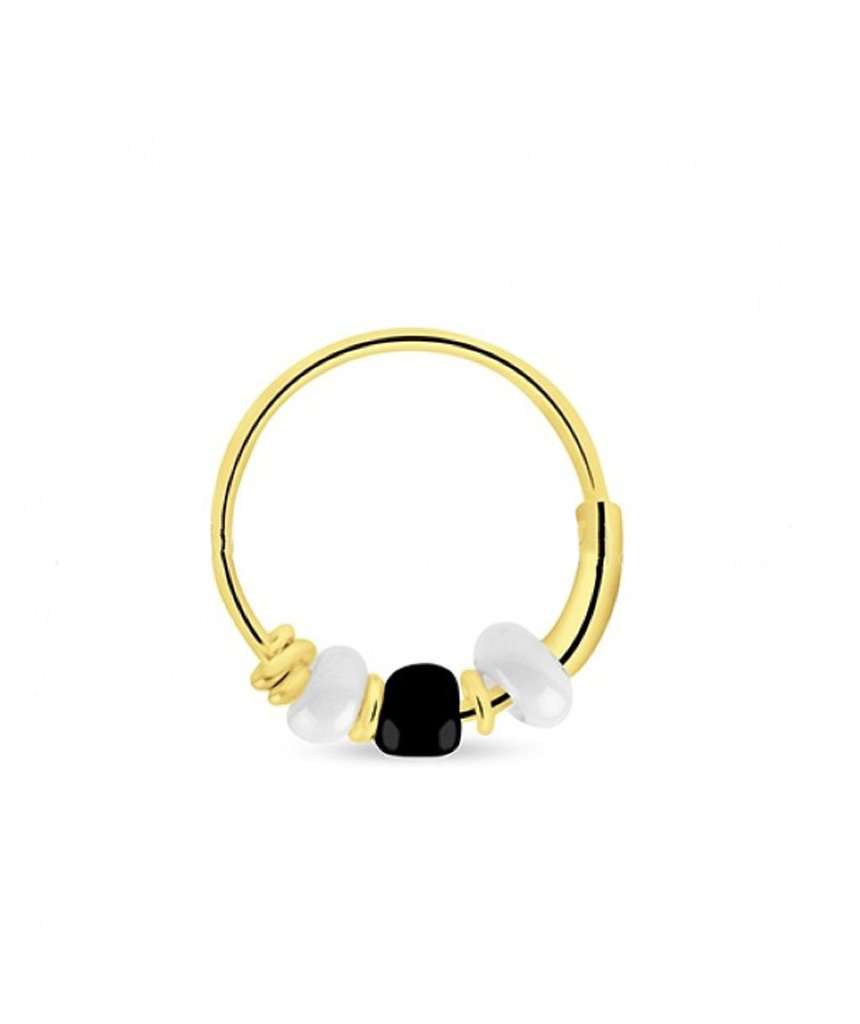 Elegant gold hoop earring adorned with colorful beads, handmade in England, perfect for sensitive skin.