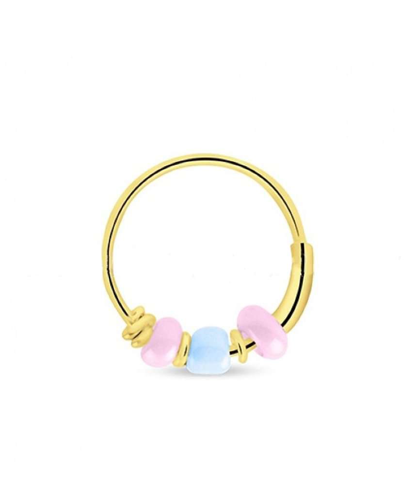 Elegant gold hoop earring adorned with colorful beads, handmade in England, perfect for sensitive skin.