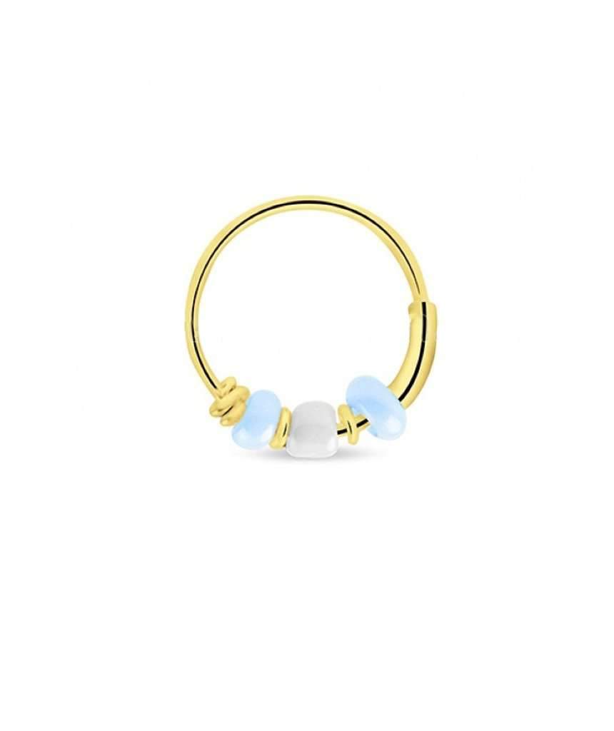 Elegant gold hoop earring adorned with colorful beads, handmade in England, perfect for sensitive skin.