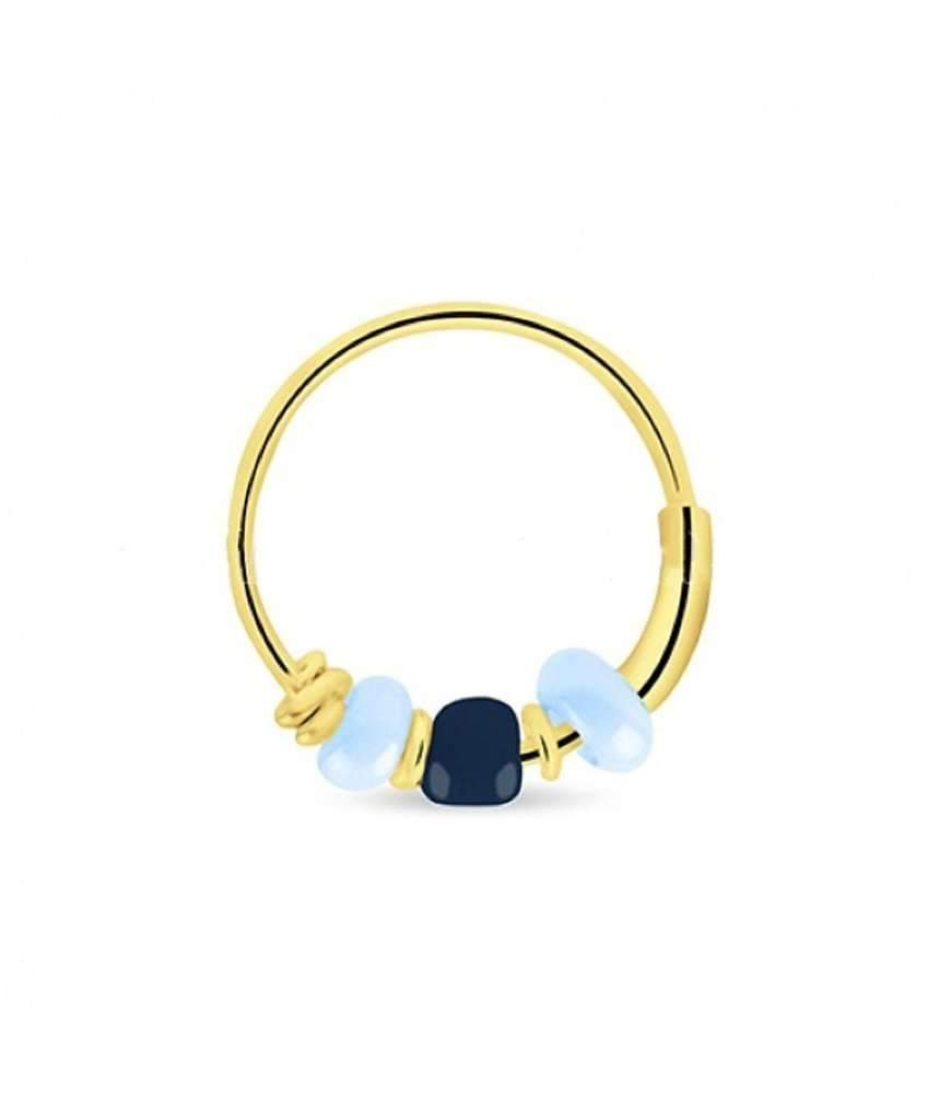 Elegant gold hoop earring adorned with colorful beads, handmade in England, perfect for sensitive skin.