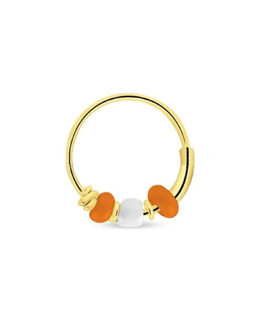 Elegant gold hoop earring adorned with colorful beads, handmade in England, perfect for sensitive skin.