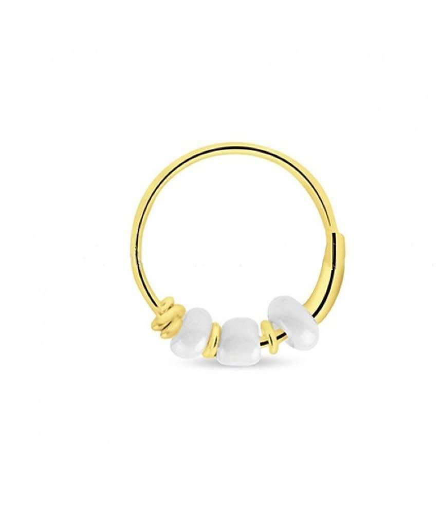 Elegant gold hoop earring adorned with colorful beads, handmade in England, perfect for sensitive skin.