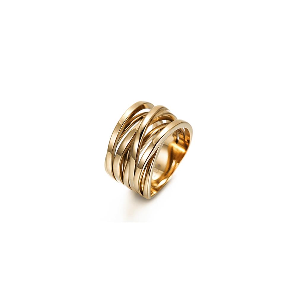 Gold Intertwined Statement Ring made of surgical stainless steel with 14K gold plating, showcasing an elegant intertwined design.