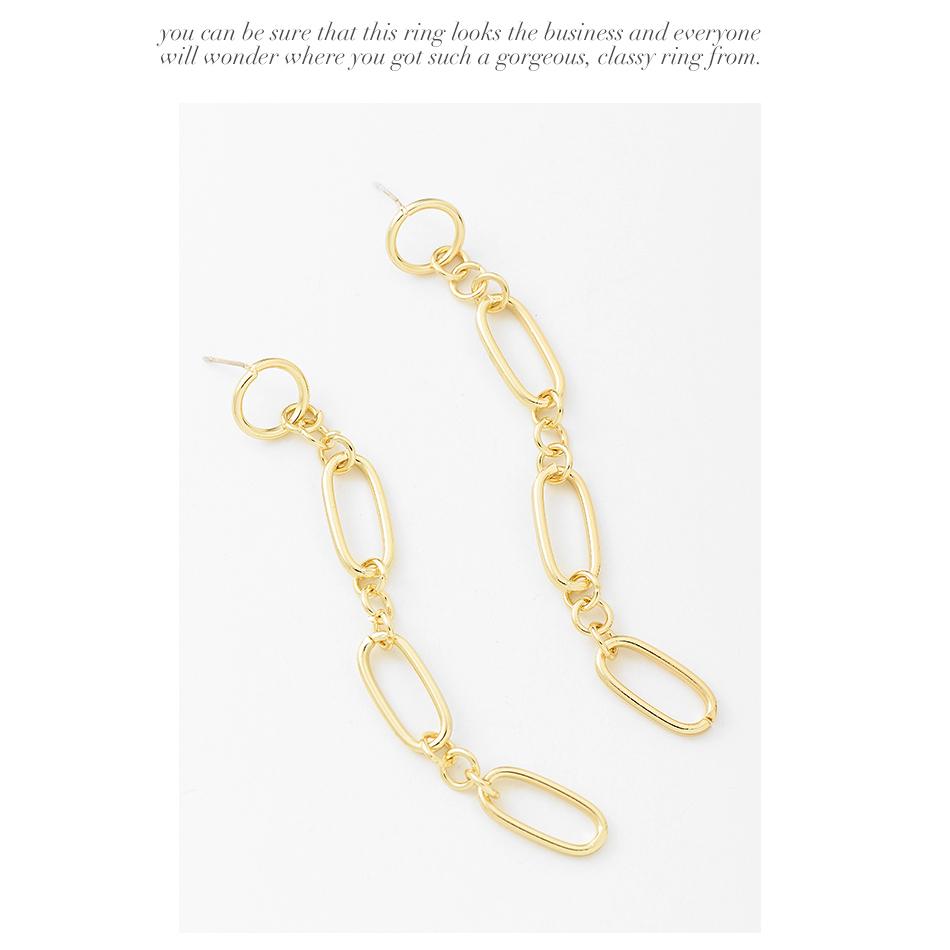 Elegant gold oval link dangle earrings for women, showcasing a beautiful gold-plated finish and secure bullet backs.