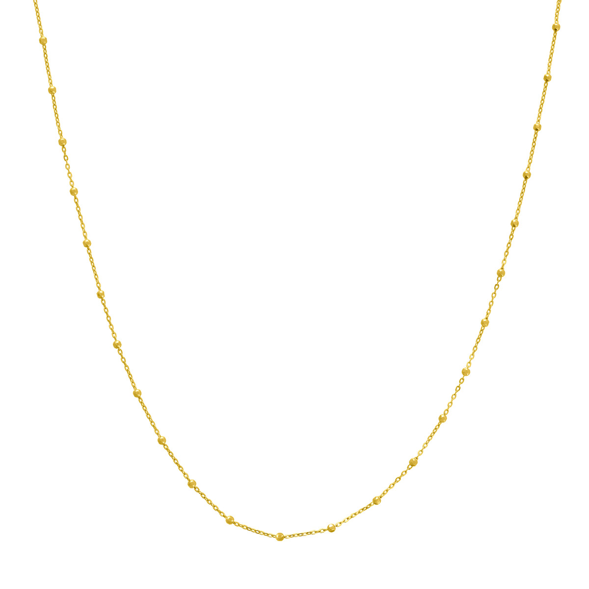 A delicate Gold Saturn Necklace made of 14k solid yellow gold, featuring a thin ball bead chain that glimmers in the light.