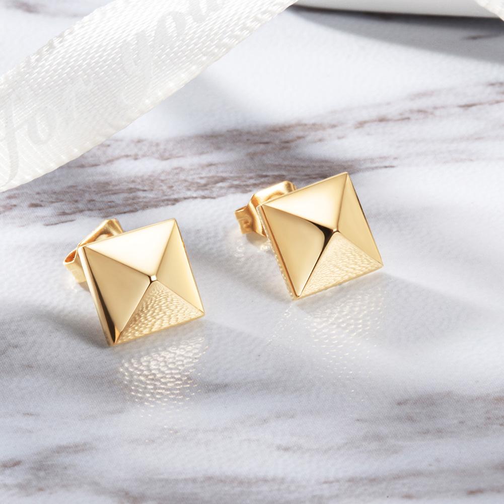 Elegant gold square studs made from hypoallergenic stainless steel with a shiny finish.