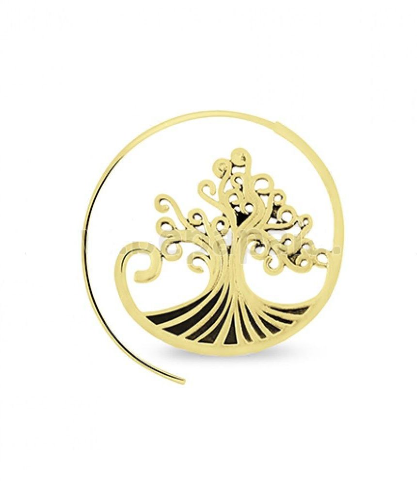 A pair of elegant Gold Tree Earrings featuring a tree of life design with swivel hoops, perfect for festivals and everyday wear.