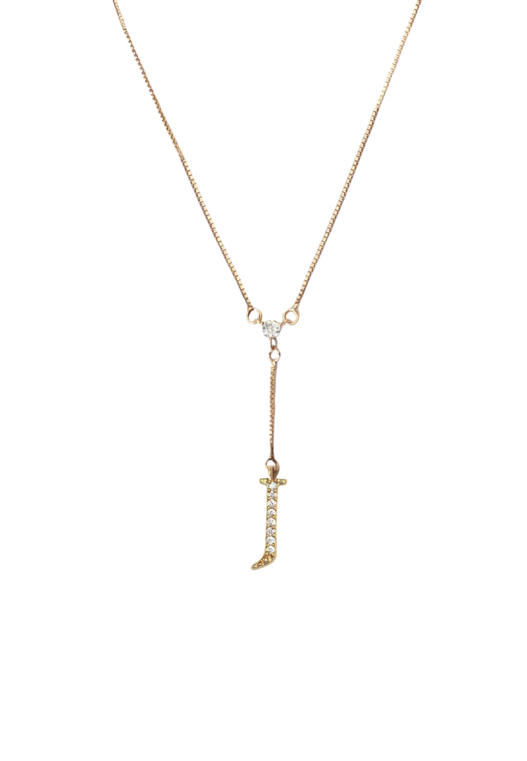 Elegant Golden Alphabet Necklace with zirconia stones, showcasing a personalized initial, perfect for layering or gifting.