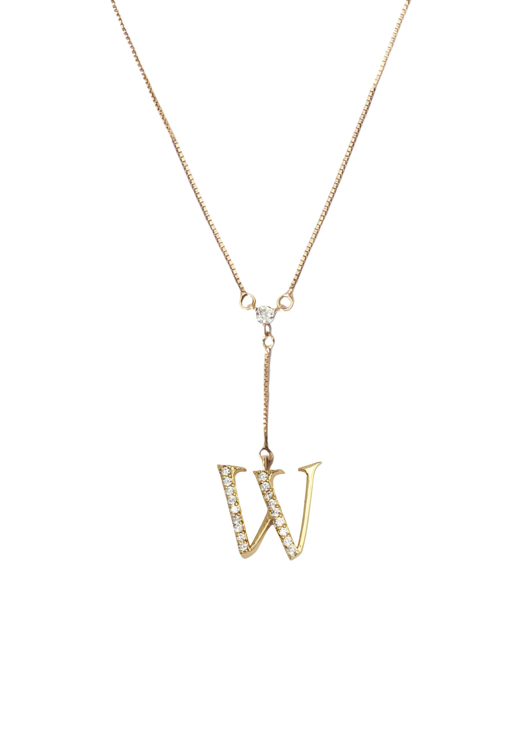 Elegant Golden Alphabet Necklace with zirconia stones, showcasing a personalized initial, perfect for layering or gifting.