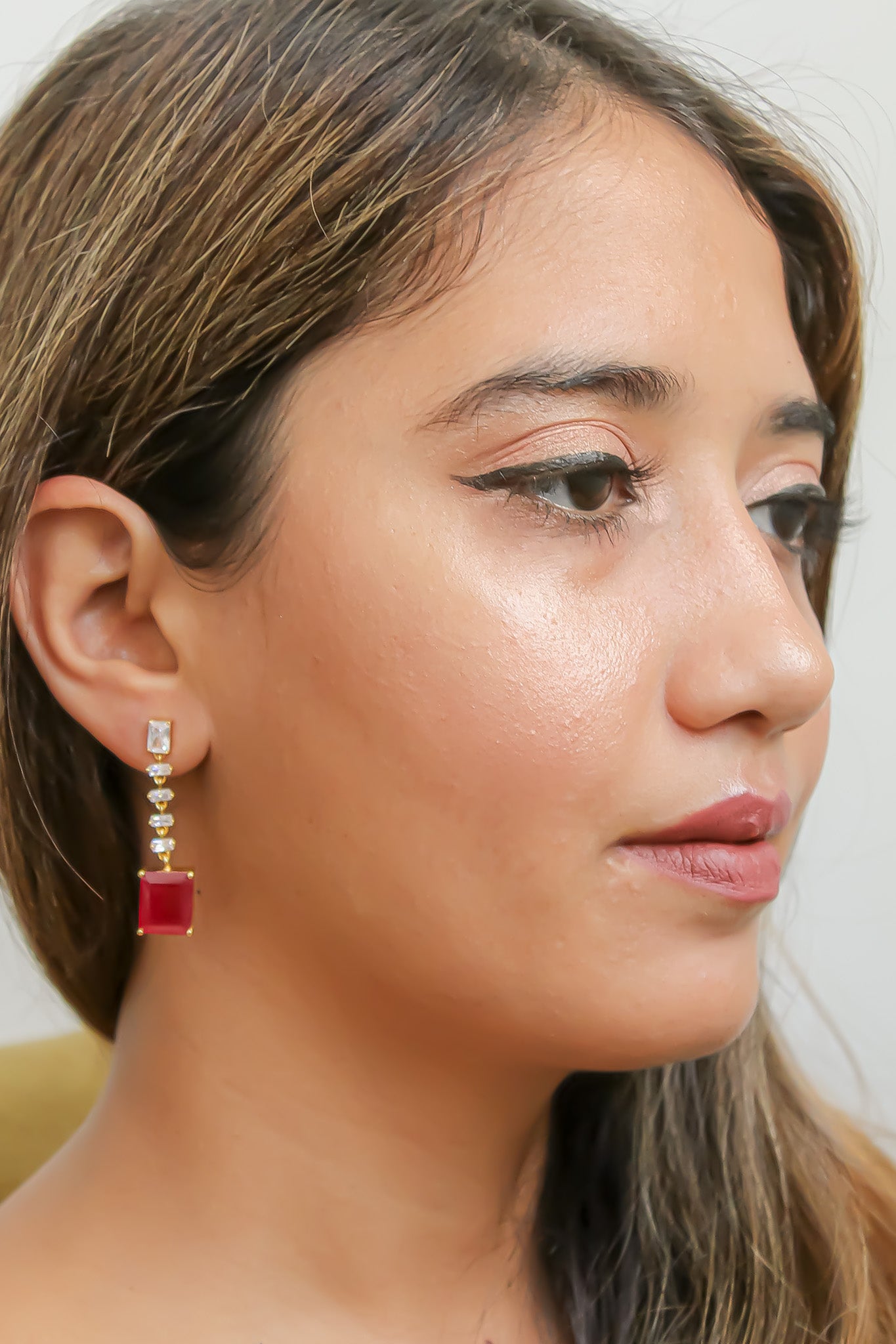 Golden Cruise Benares Earrings featuring 18K gold plating and zirconia stones, designed for pierced ears and hypoallergenic.