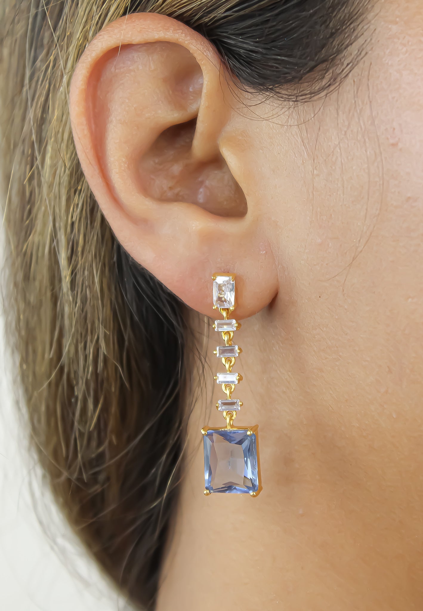 Golden Cruise Benares Earrings featuring 18K gold plating and zirconia stones, designed for pierced ears and hypoallergenic.