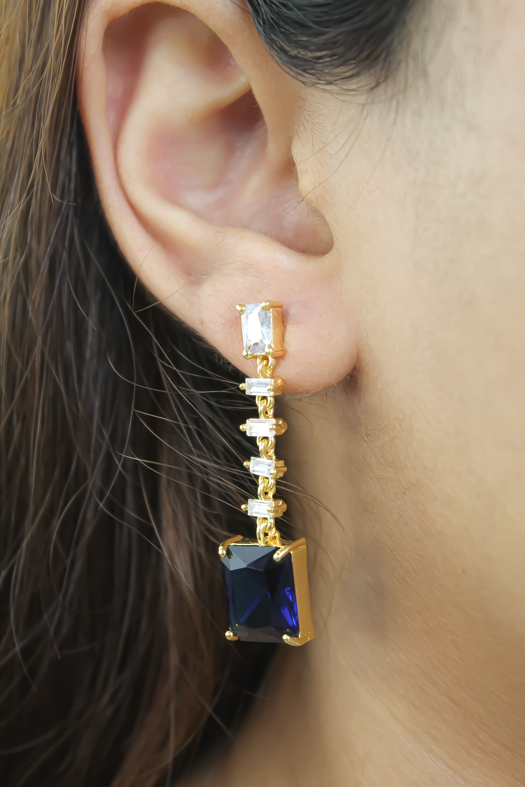 Golden Cruise Benares Earrings featuring 18K gold plating and zirconia stones, designed for pierced ears and hypoallergenic.