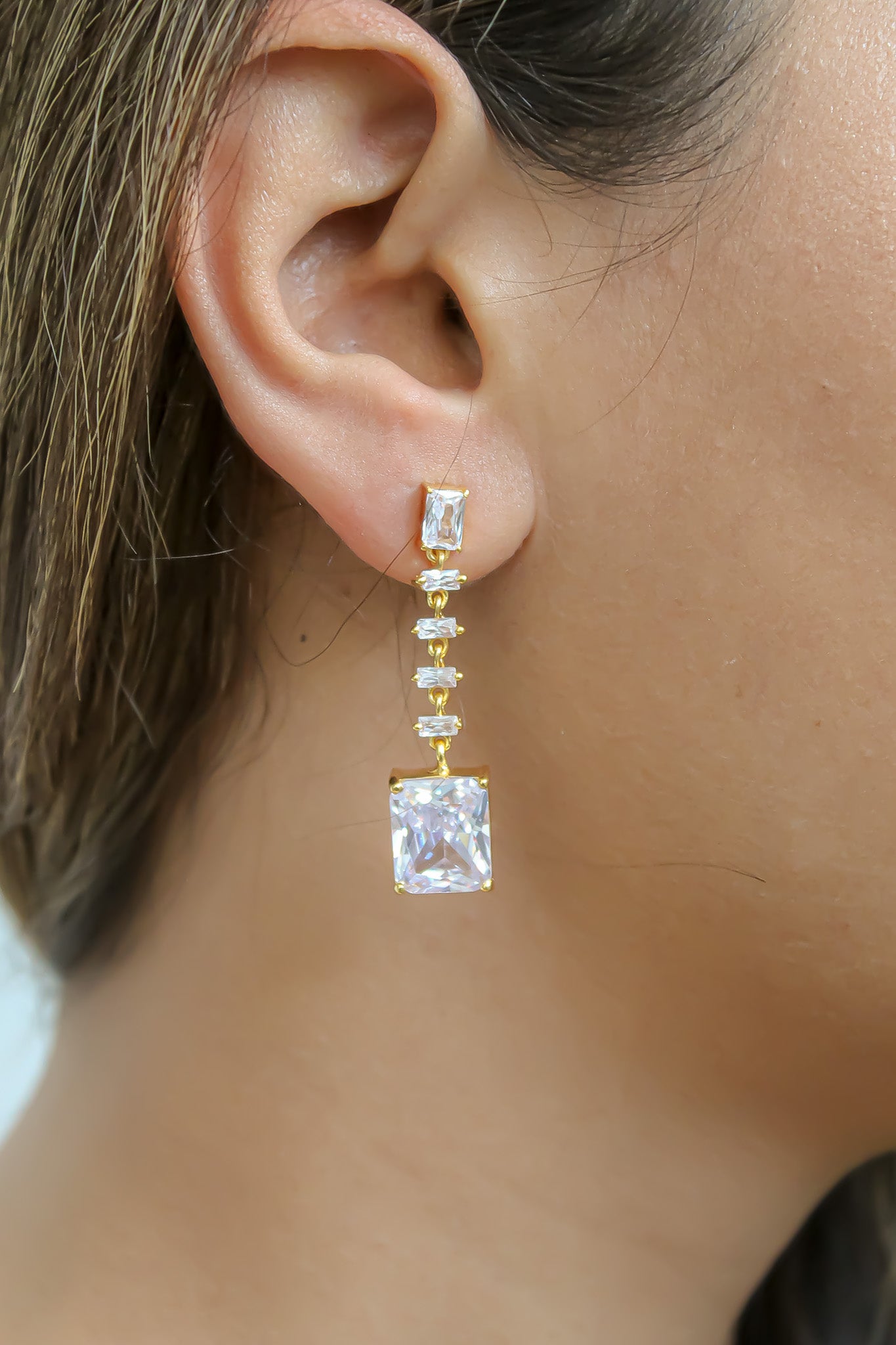 Golden Cruise Benares Earrings featuring 18K gold plating and zirconia stones, designed for pierced ears and hypoallergenic.