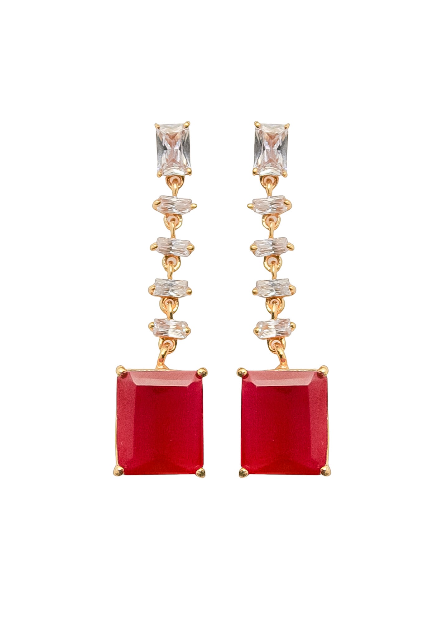 Golden Cruise Benares Earrings featuring 18K gold plating and zirconia stones, designed for pierced ears and hypoallergenic.