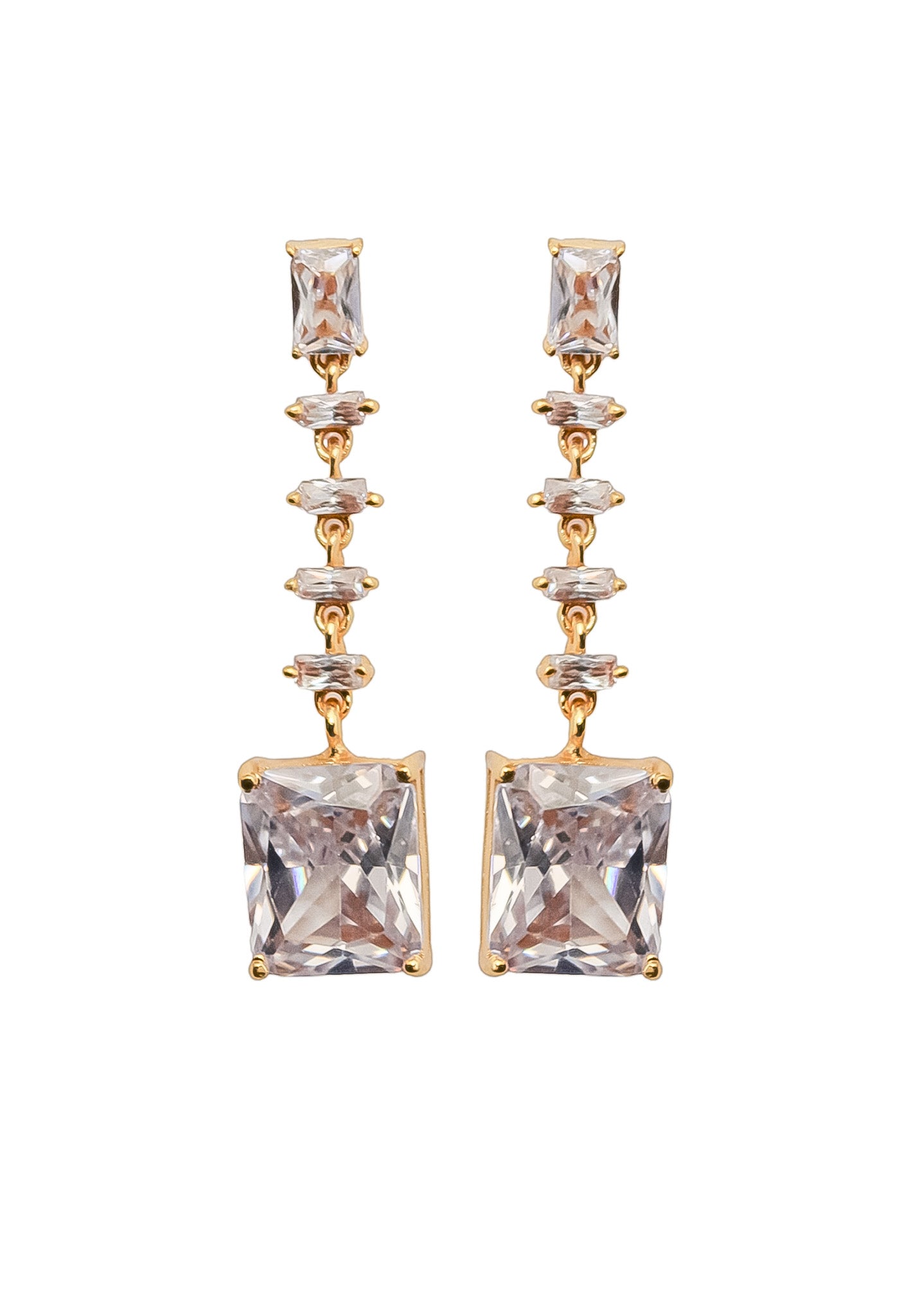 Golden Cruise Benares Earrings featuring 18K gold plating and zirconia stones, designed for pierced ears and hypoallergenic.