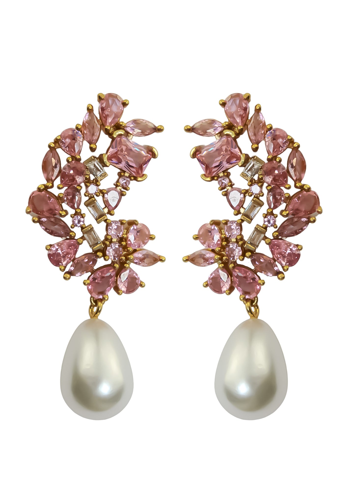 Elegant Golden Frosty Pearl Earrings featuring zirconia stones and a shiny resin pearl, perfect for pierced ears.