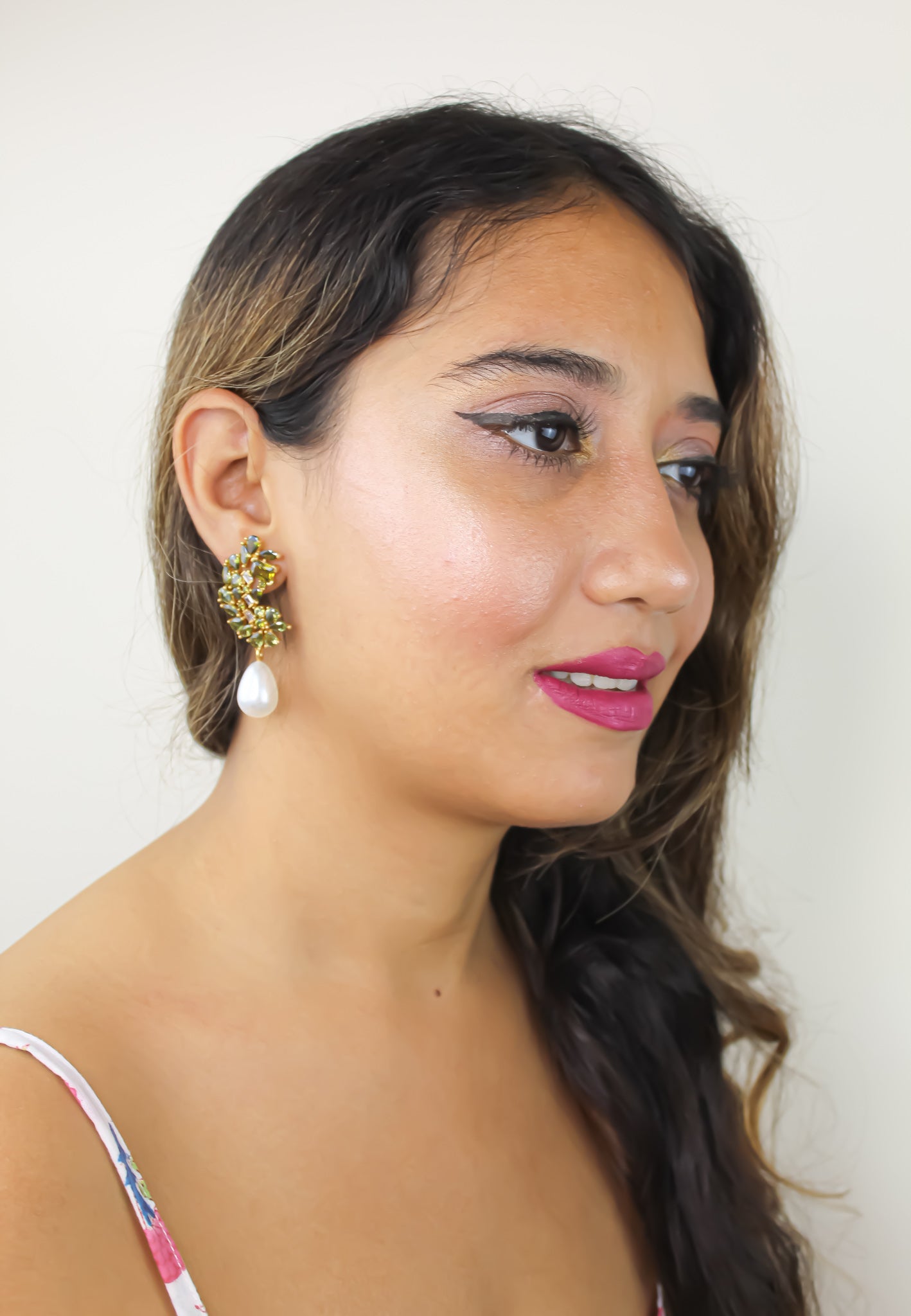 Elegant Golden Frosty Pearl Earrings featuring zirconia stones and a shiny resin pearl, perfect for pierced ears.