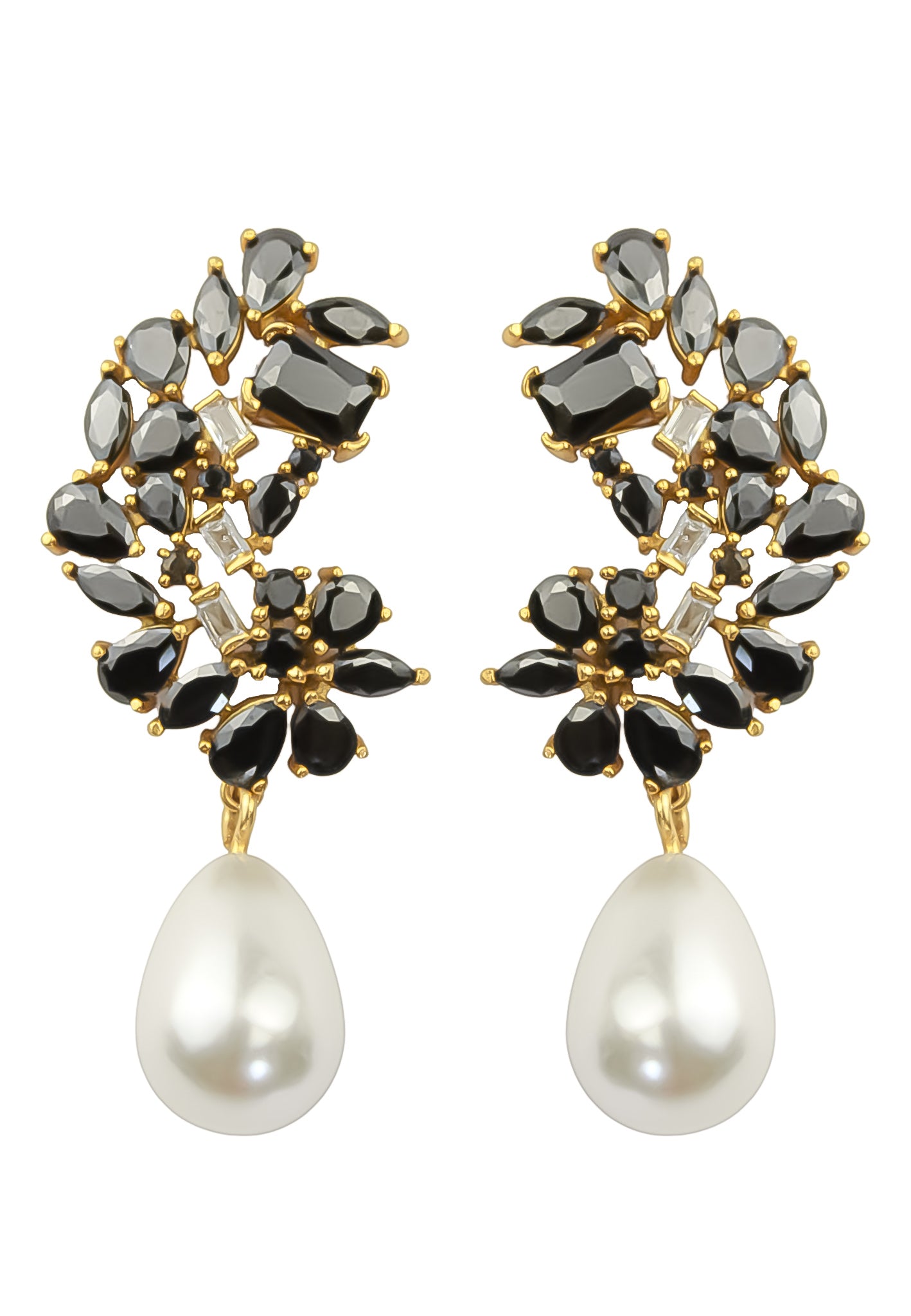 Elegant Golden Frosty Pearl Earrings featuring zirconia stones and a shiny resin pearl, perfect for pierced ears.