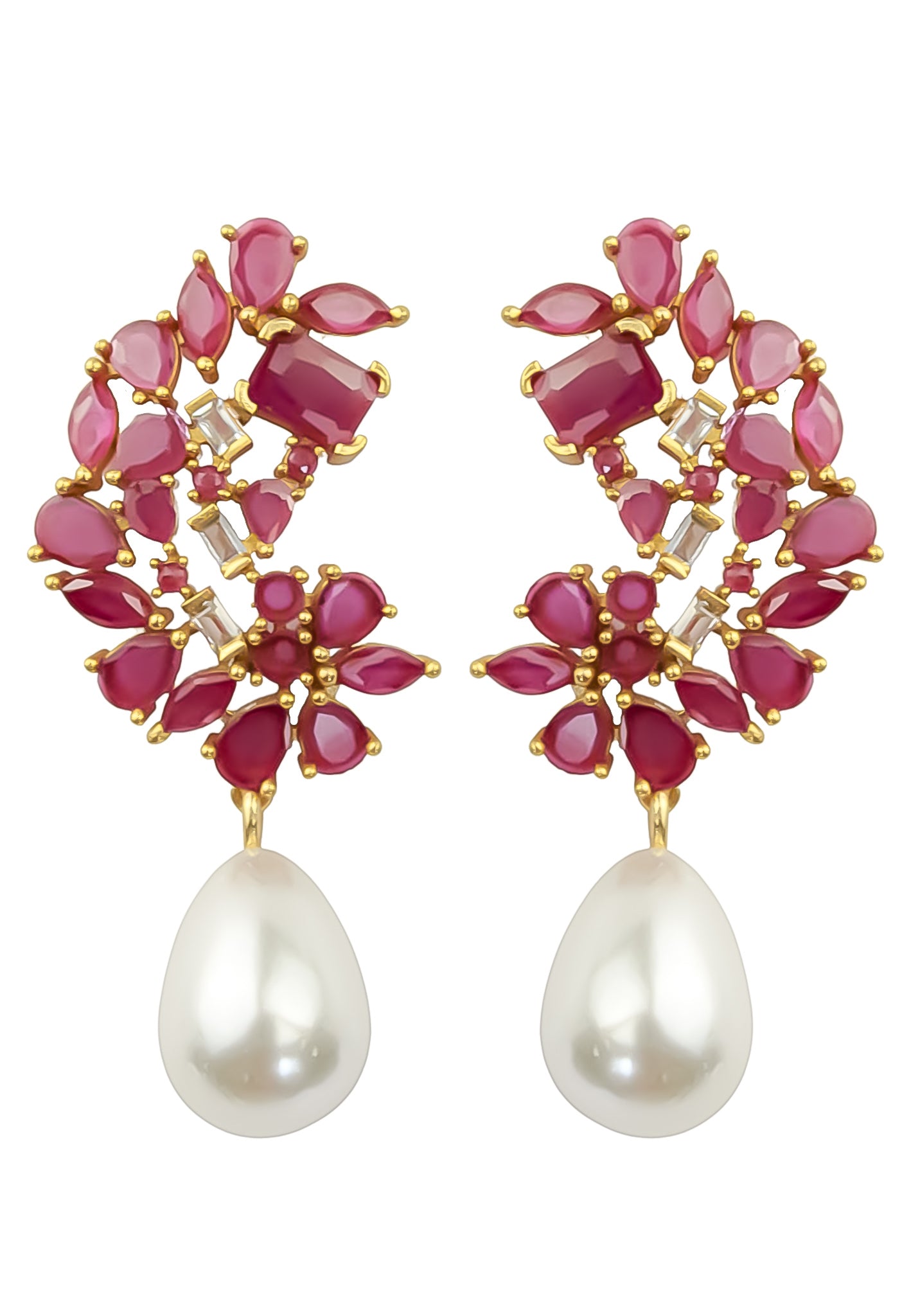 Elegant Golden Frosty Pearl Earrings featuring zirconia stones and a shiny resin pearl, perfect for pierced ears.