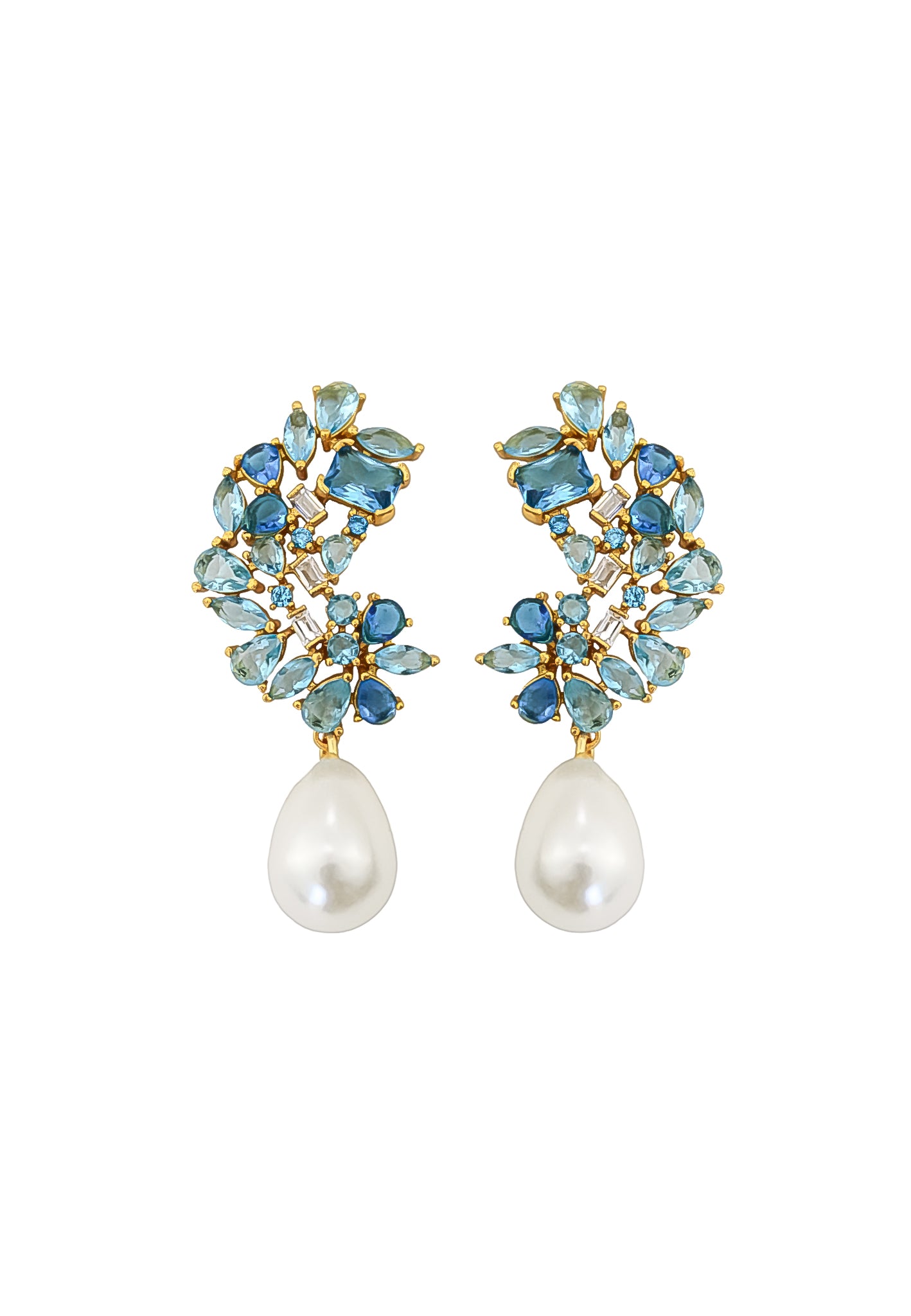 Elegant Golden Frosty Pearl Earrings featuring zirconia stones and a shiny resin pearl, perfect for pierced ears.