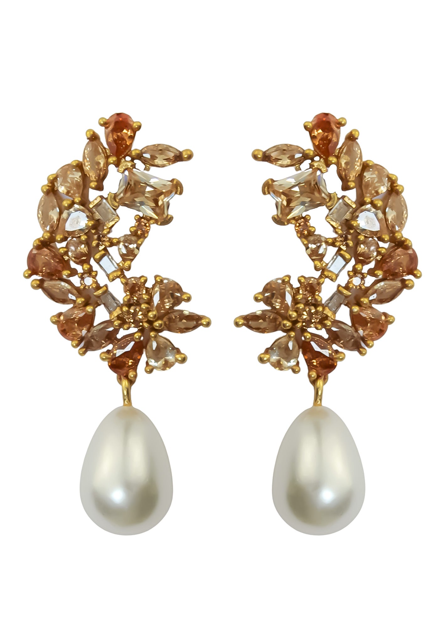 Elegant Golden Frosty Pearl Earrings featuring zirconia stones and a shiny resin pearl, perfect for pierced ears.