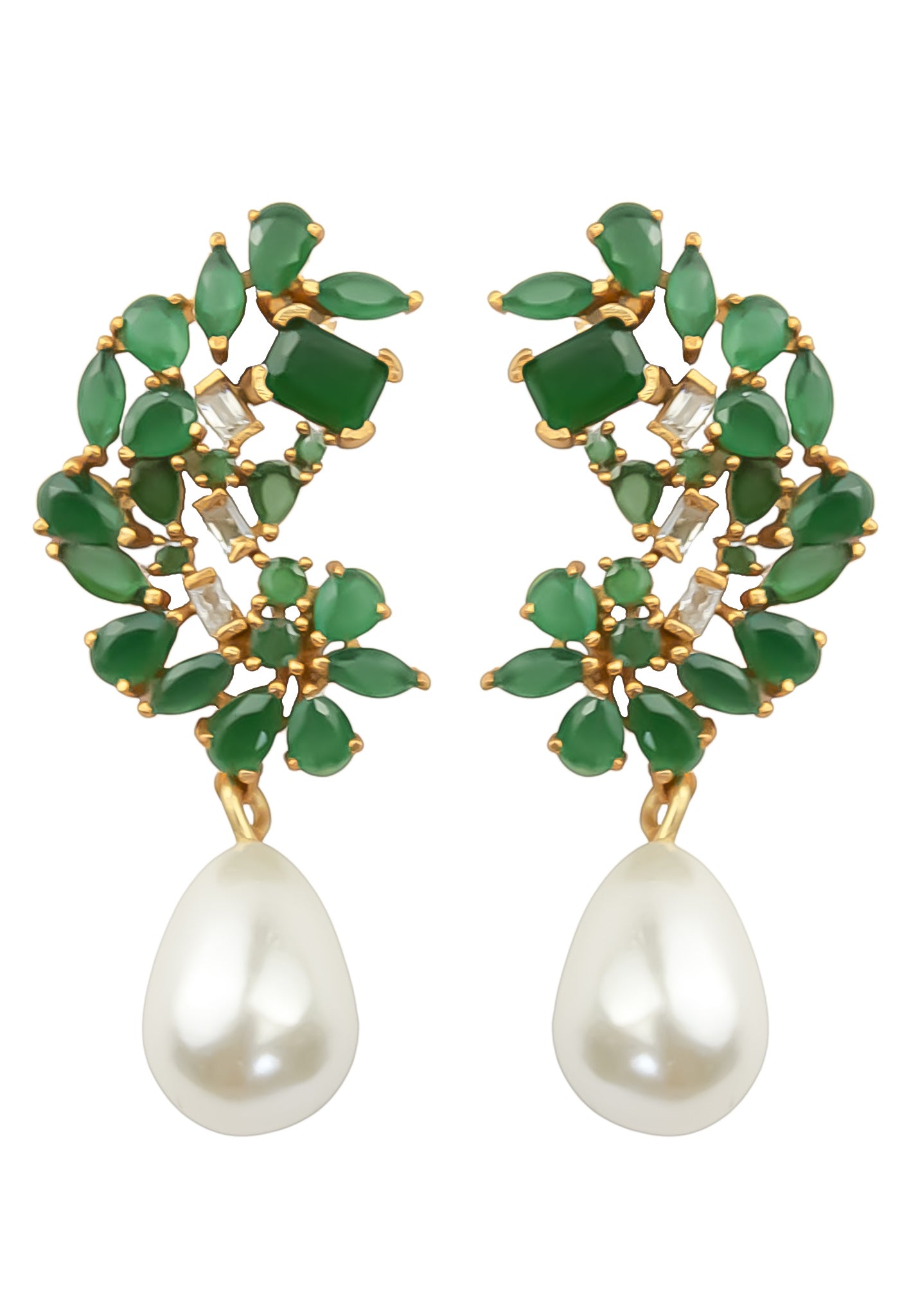 Elegant Golden Frosty Pearl Earrings featuring zirconia stones and a shiny resin pearl, perfect for pierced ears.