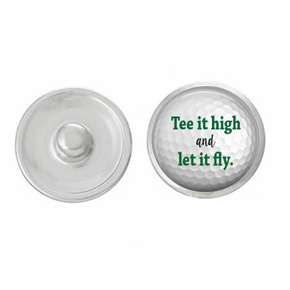 Tee It High And Let It Fly Golf Snap Pair featuring vibrant golf-themed designs, perfect for interchangeable snap jewelry.