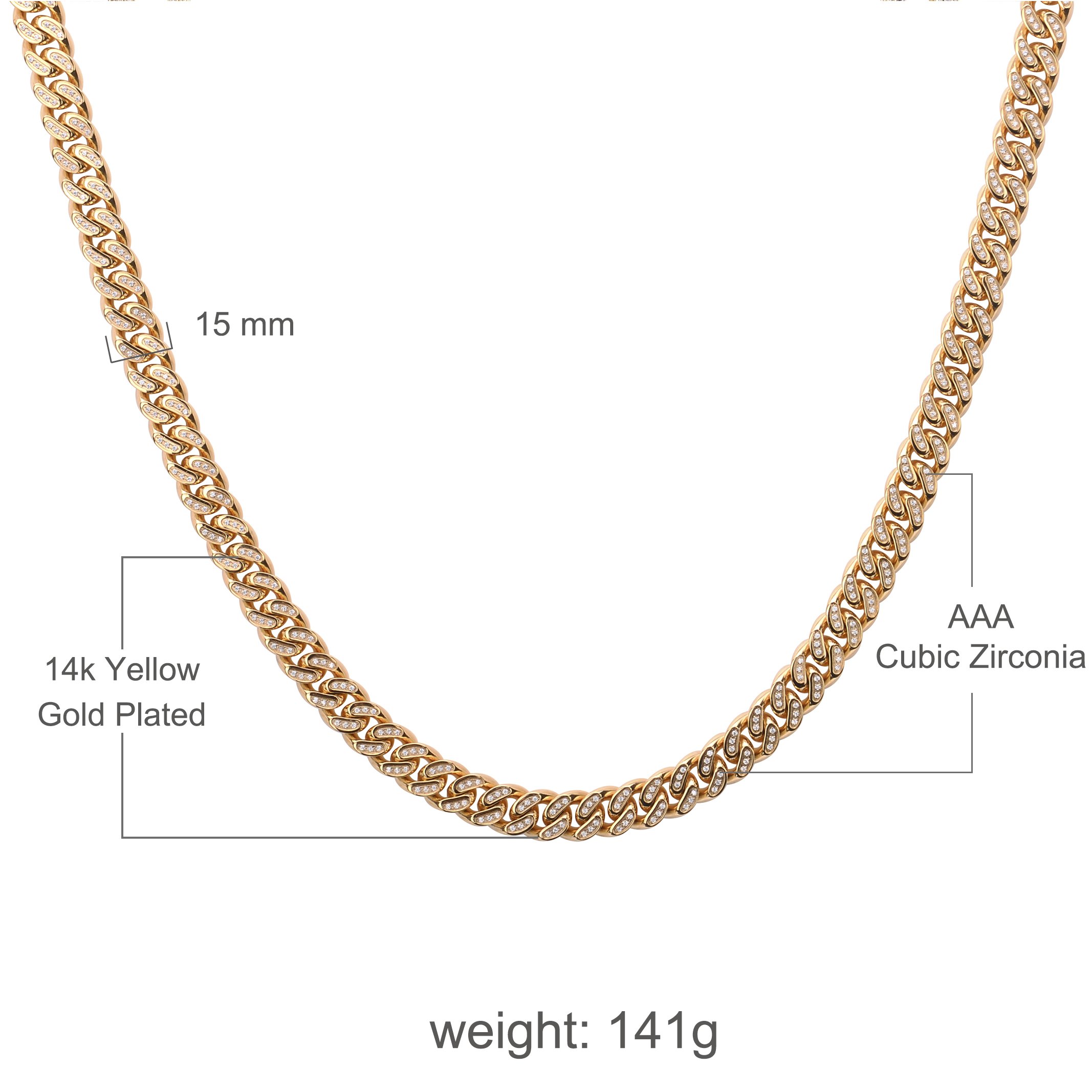 GOLIATH 12MM Steel Full CZ Cuban chain featuring high-grade cubic zirconia stones and a double secure lock, showcasing elegance and durability.