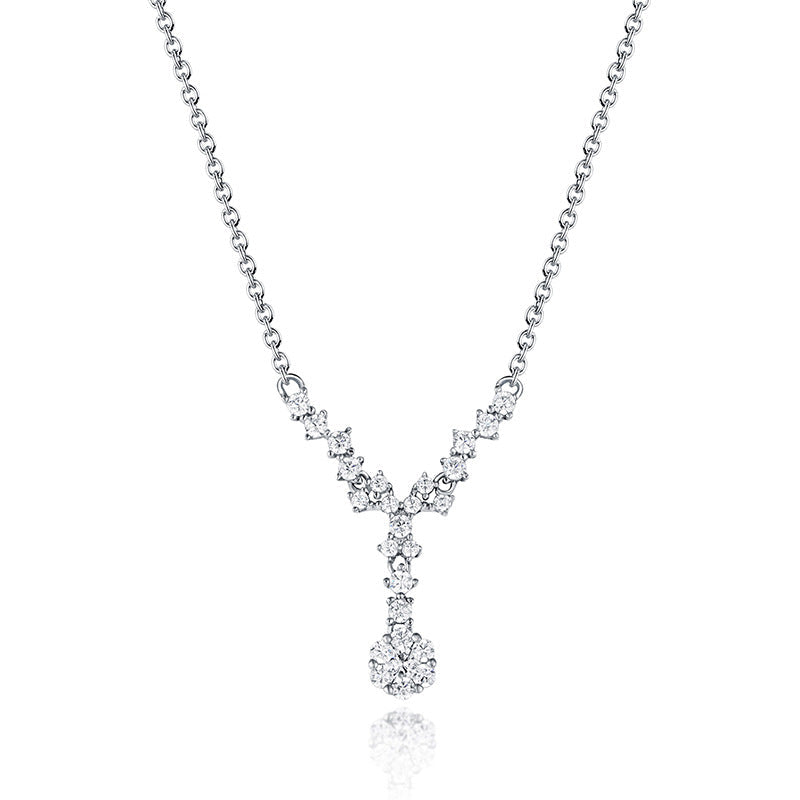 A stunning graduated brilliant simulated diamond necklace made of 925 sterling silver with real white gold filling, showcasing elegance and sparkle.