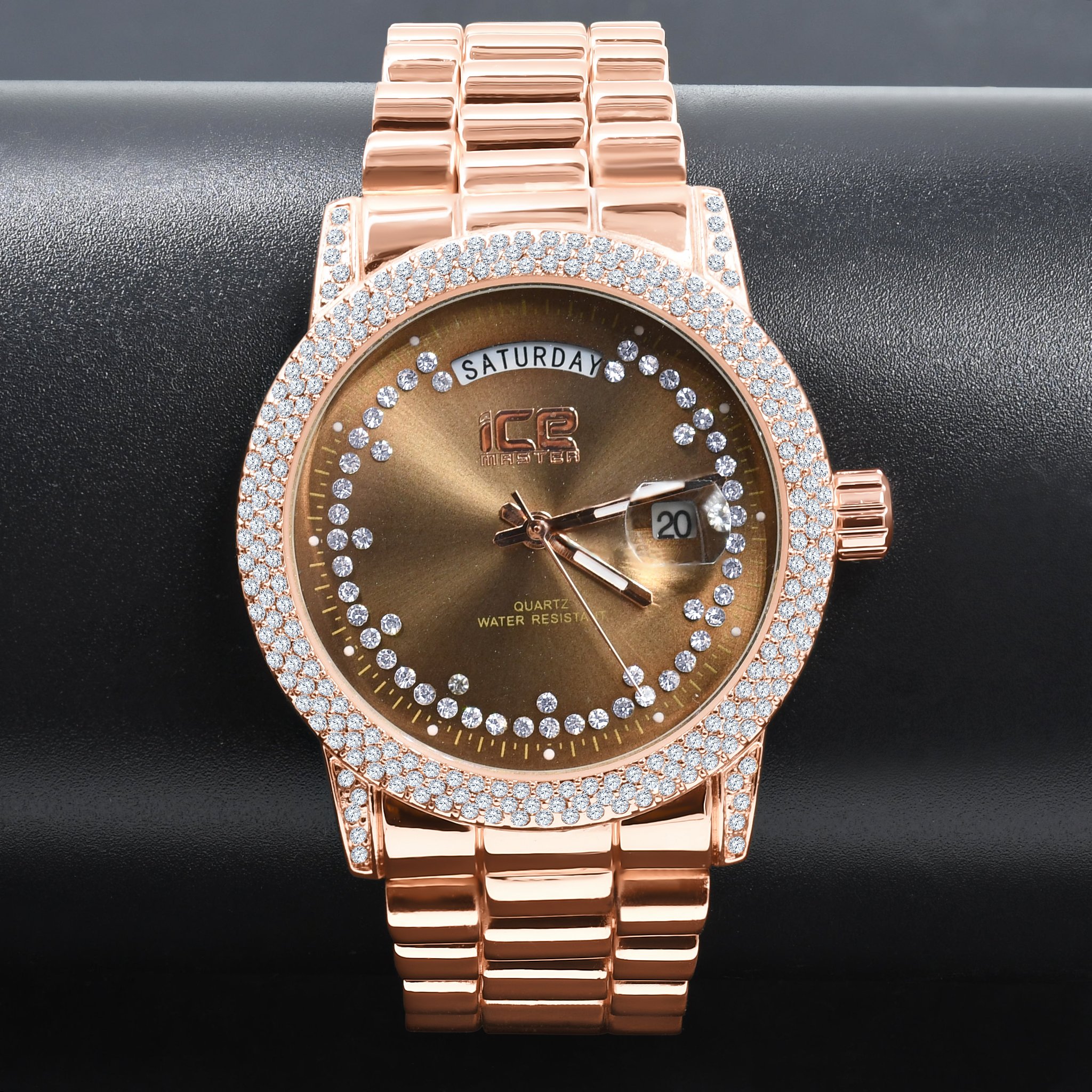 Grandeur Bling Metal Watch featuring a polished chain and CZ stone dial, showcasing luxury and elegance.