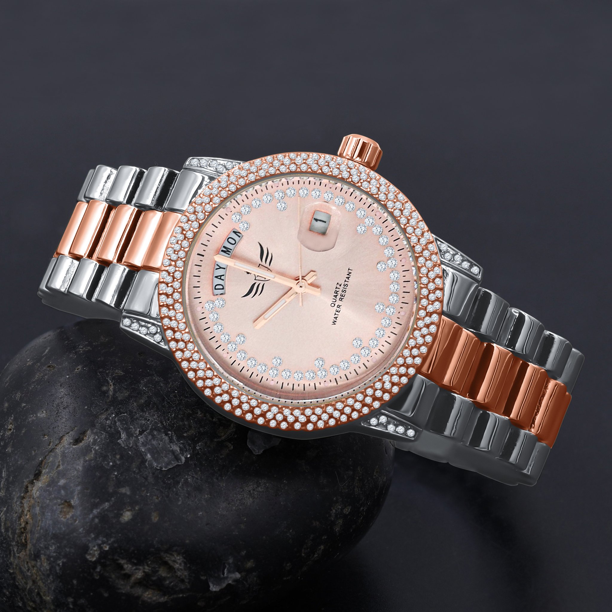 GRANDEUR BLING METAL WATCH featuring a polished chain and CZ stone dial, showcasing elegance and luxury.