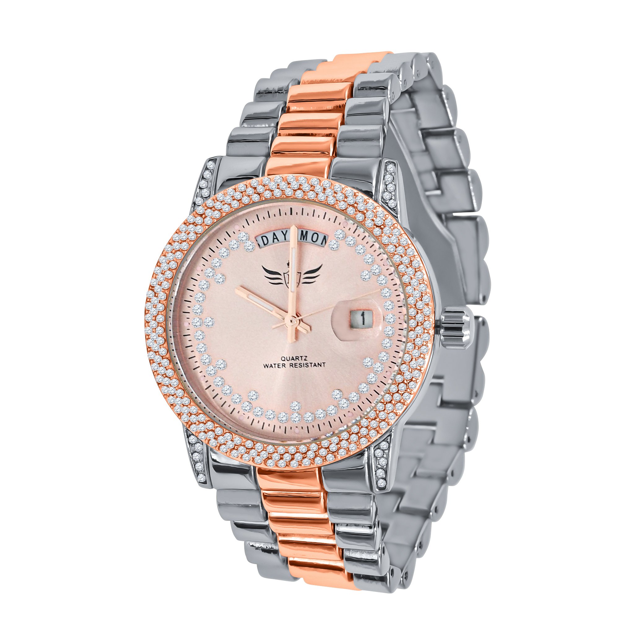 GRANDEUR BLING METAL WATCH featuring a polished chain and CZ stone dial, showcasing elegance and luxury.