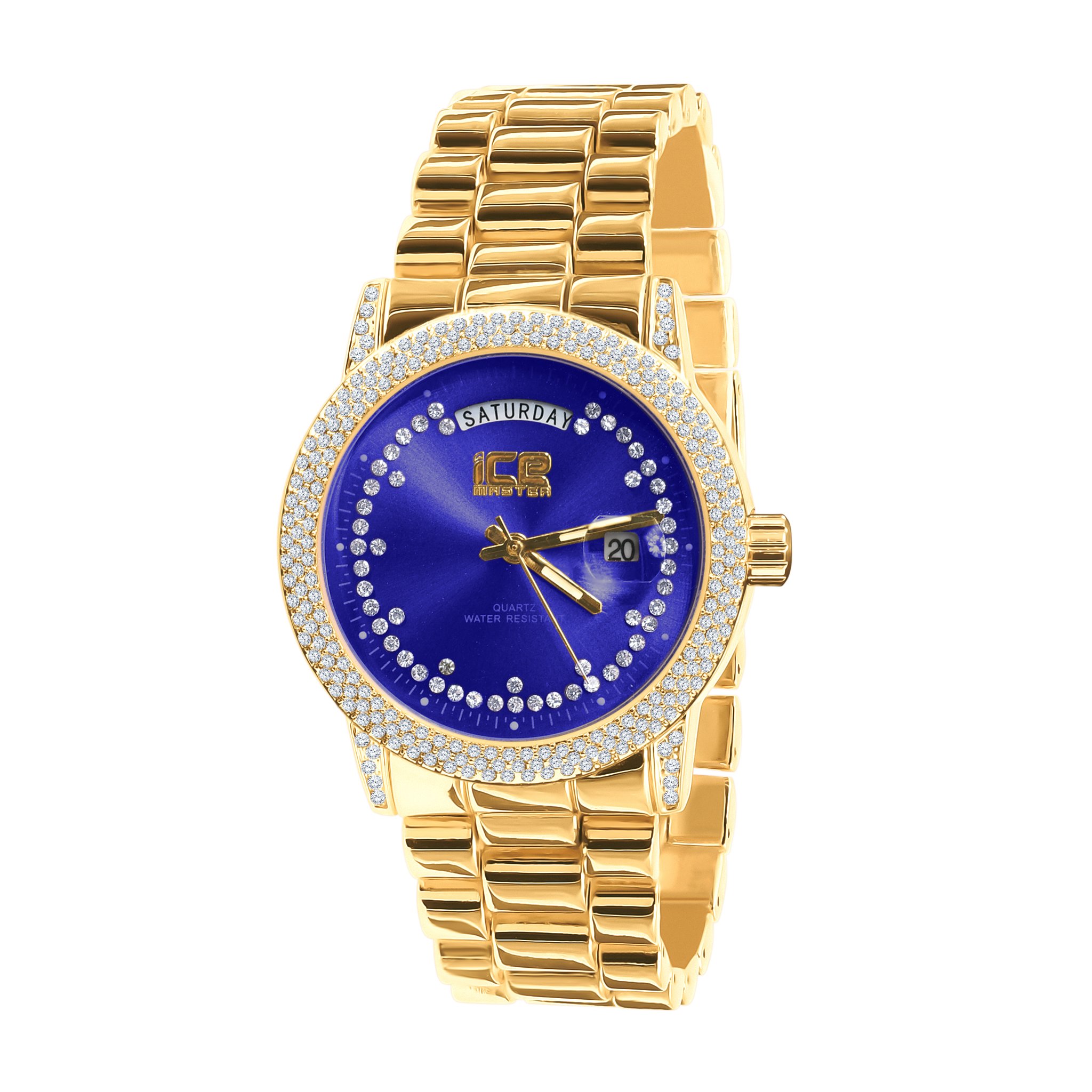 Grandeur Bling Metal Watch featuring a polished chain and CZ stones on the dial, showcasing elegance and luxury.