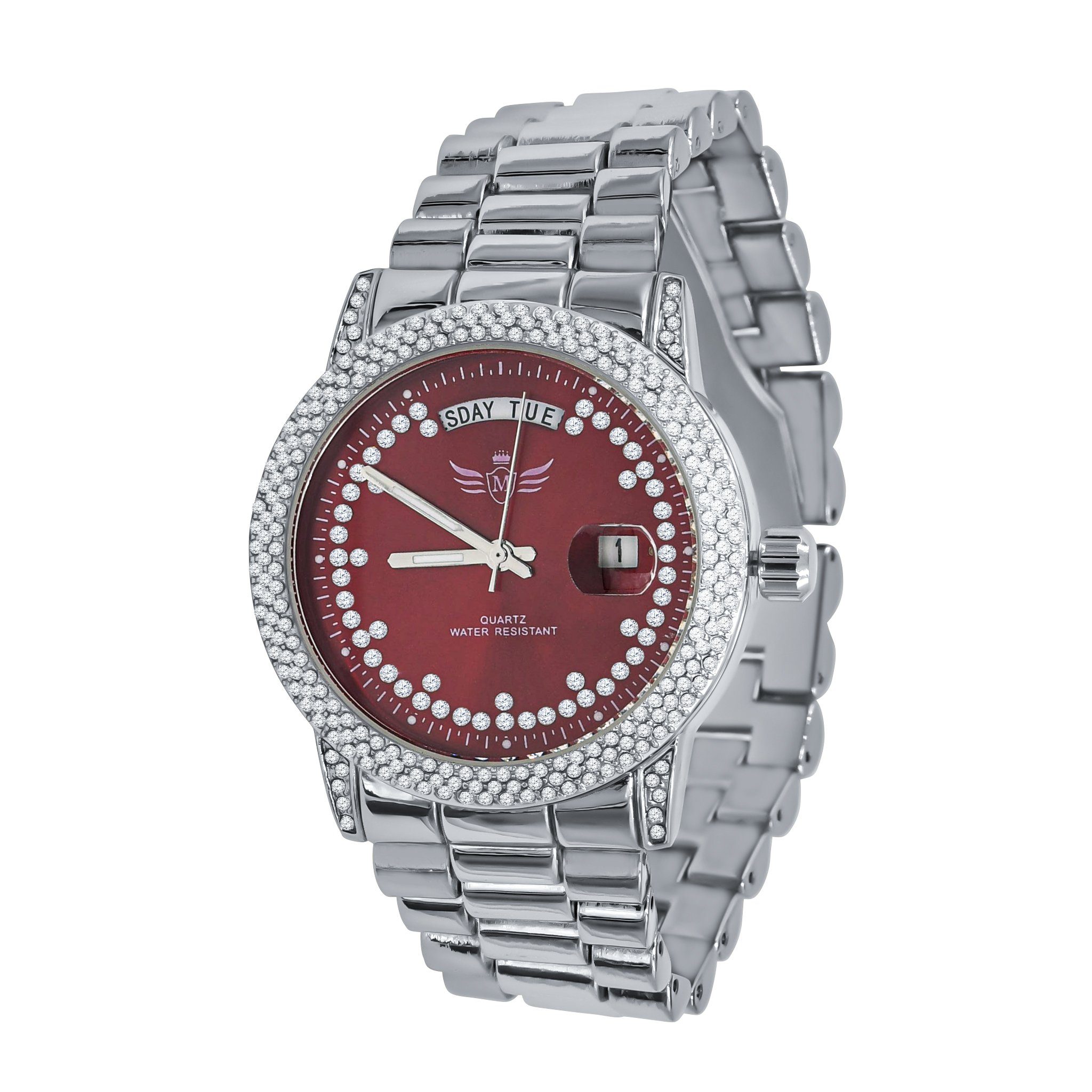 GRANDEUR BLING METAL WATCH featuring a polished chain and CZ stone dial, showcasing elegance and luxury.