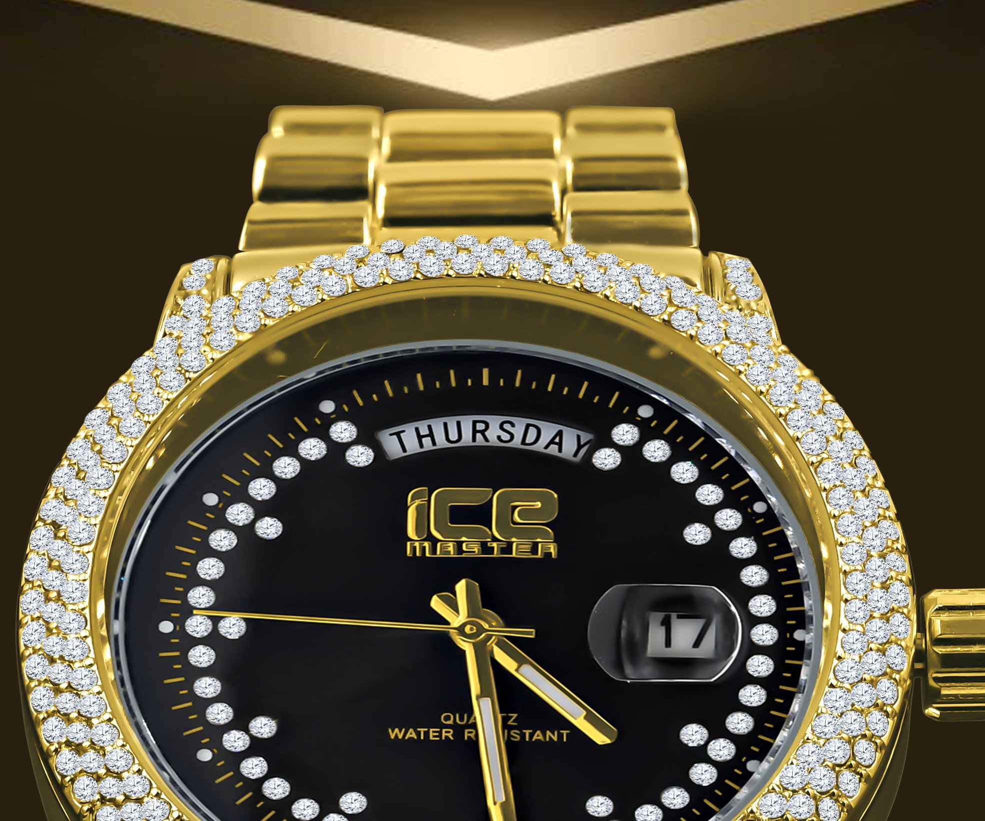 GRANDEUR HIP HOP METAL watch featuring a bling metal design with CZ stones and a polished chain, showcasing elegance and urban style.