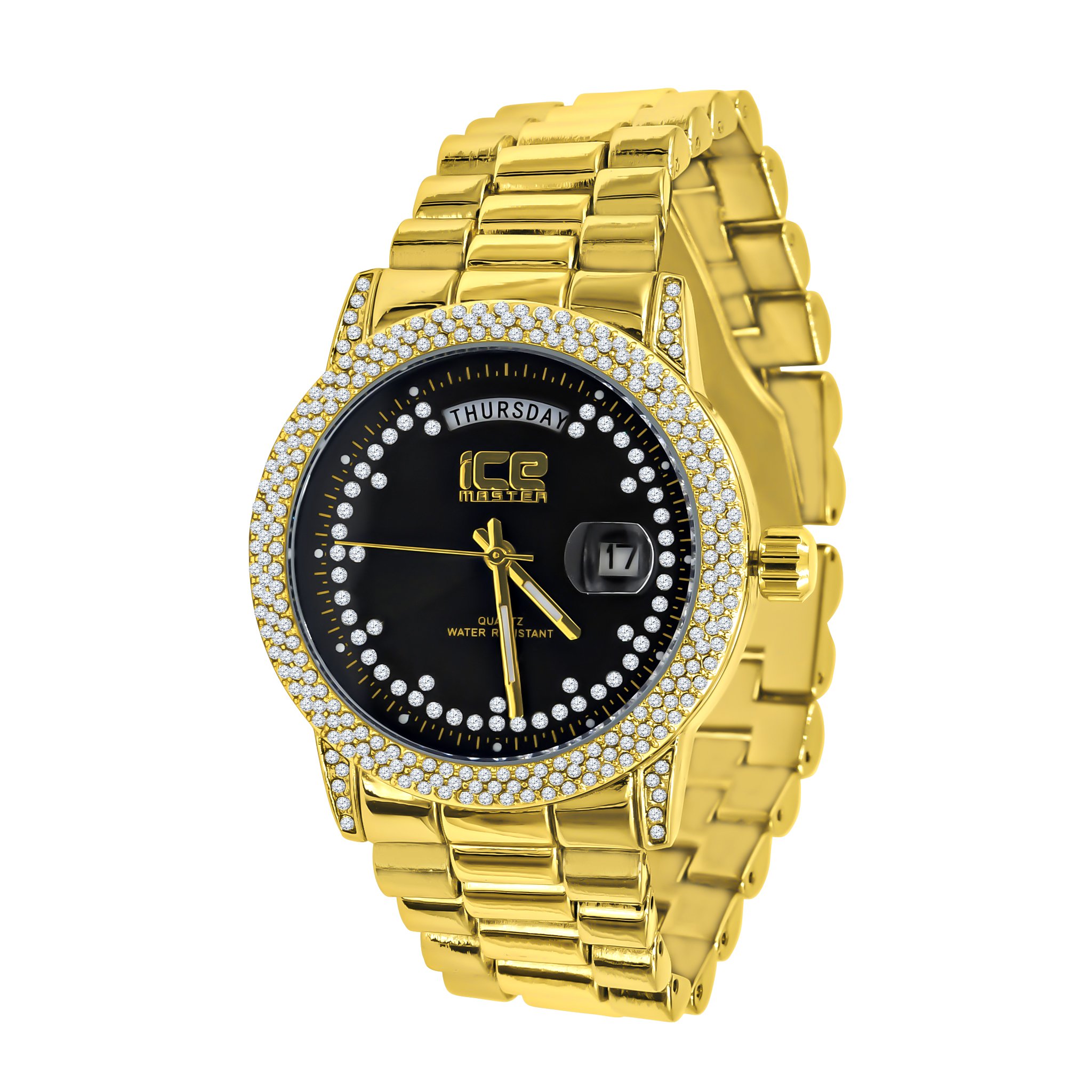 GRANDEUR HIP HOP METAL watch featuring a bling metal design with CZ stones and a polished chain, showcasing elegance and urban style.