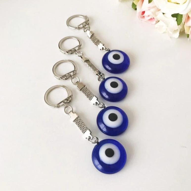 A beautiful Greek evil eye plain keychain featuring a glass evil eye bead, perfect for keys or bags.