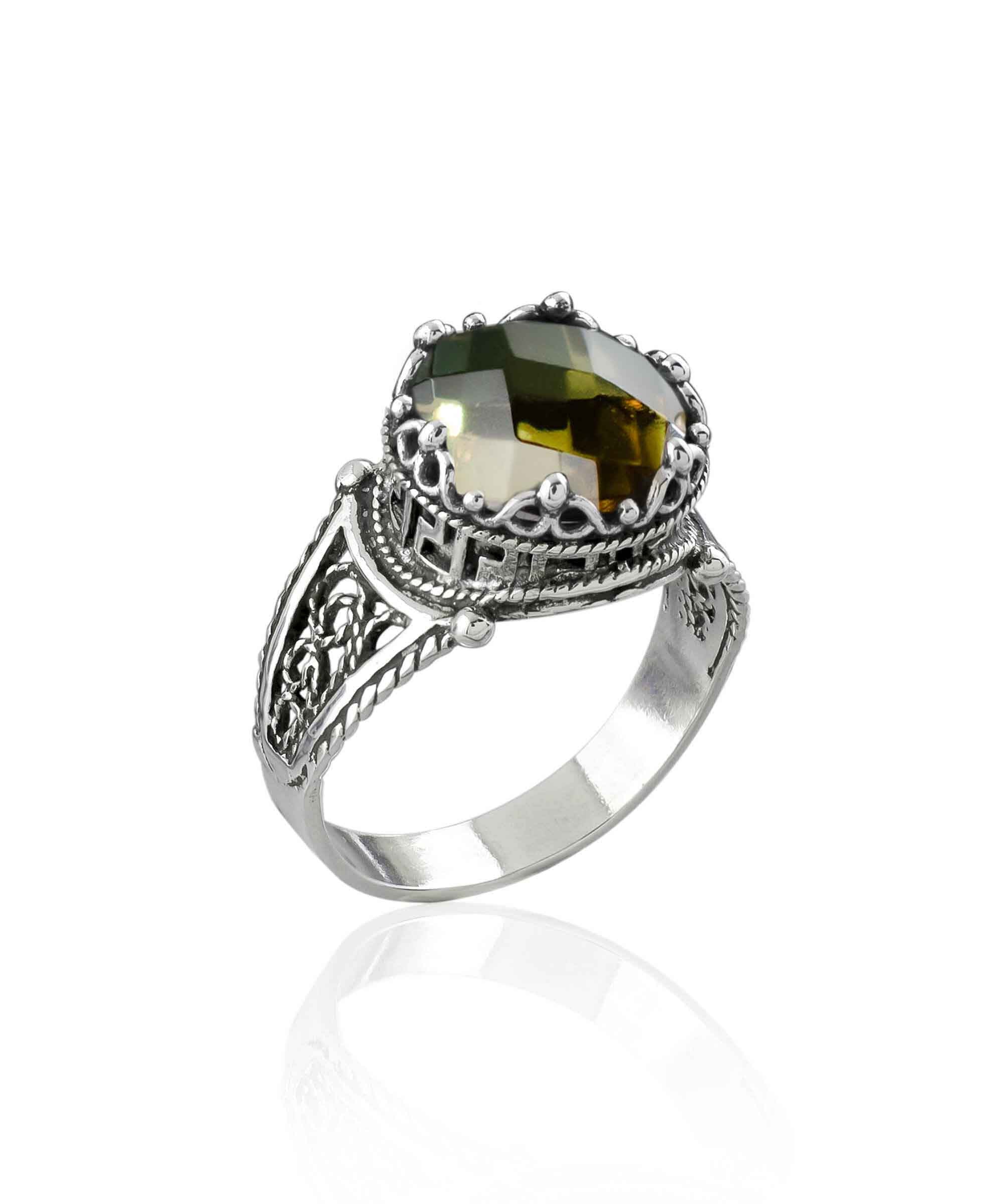 Elegant Greek Key Pattern Filigree Art Ring featuring a stunning alexandrite gemstone set in 925 sterling silver.