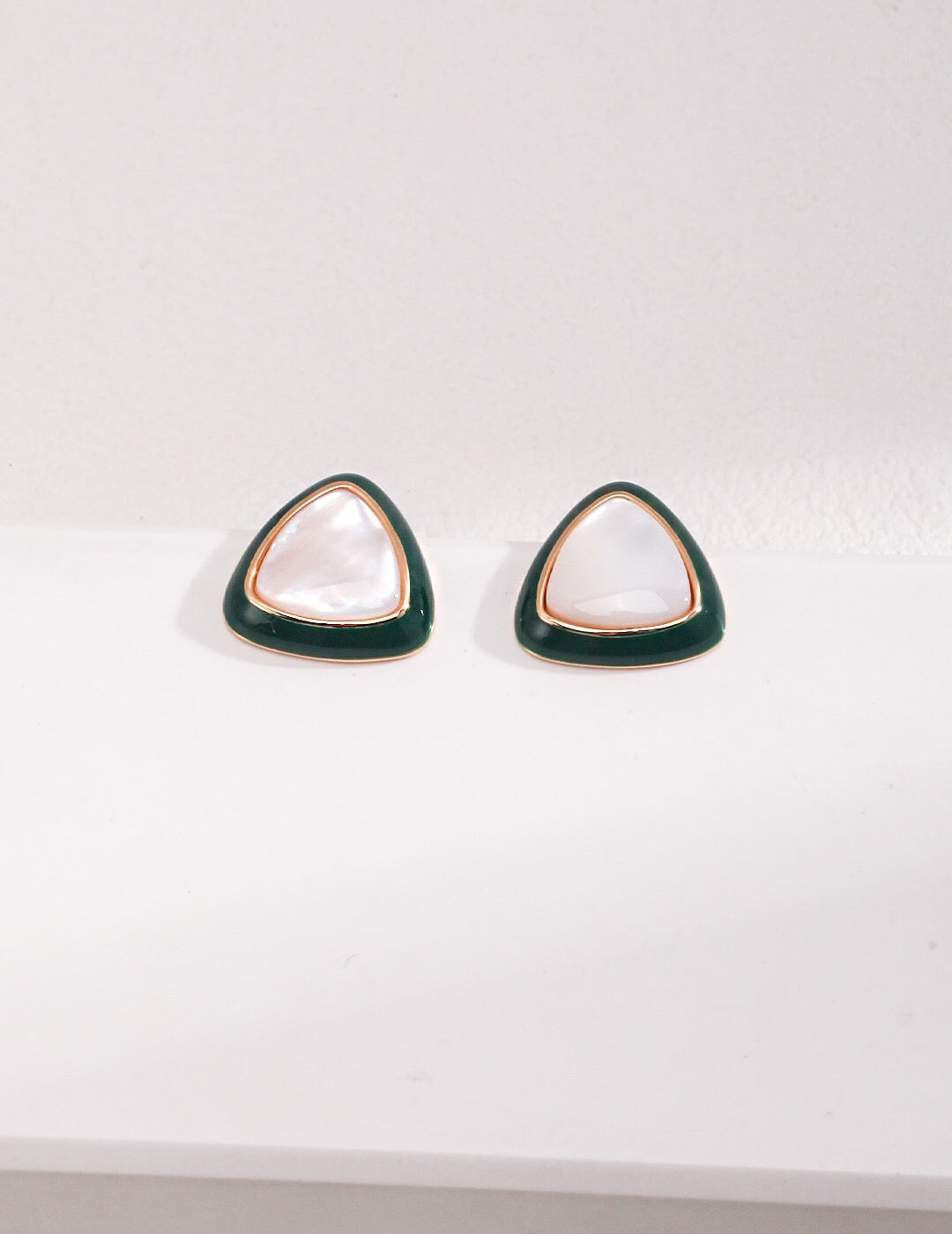 Handmade Green Drip Glaze Shell Stud earrings featuring gold vermeil on sterling silver, showcasing a unique organic design.