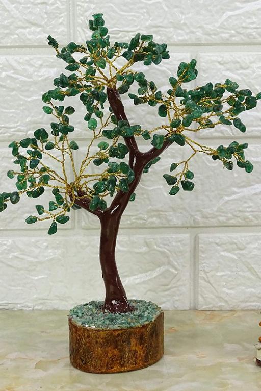 A beautifully hand-carved Green Jade Gemstone Tree featuring 300 unique jade chips, symbolizing good fortune and luck.