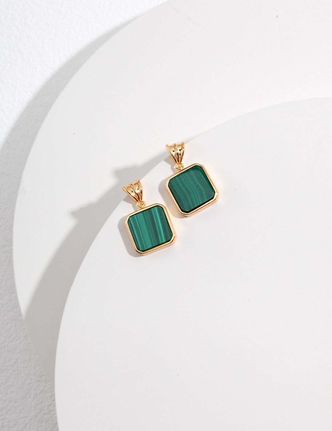 Elegant Green Malachite Dangle Earrings featuring natural malachite stones and gold vermeil accents, perfect for any occasion.