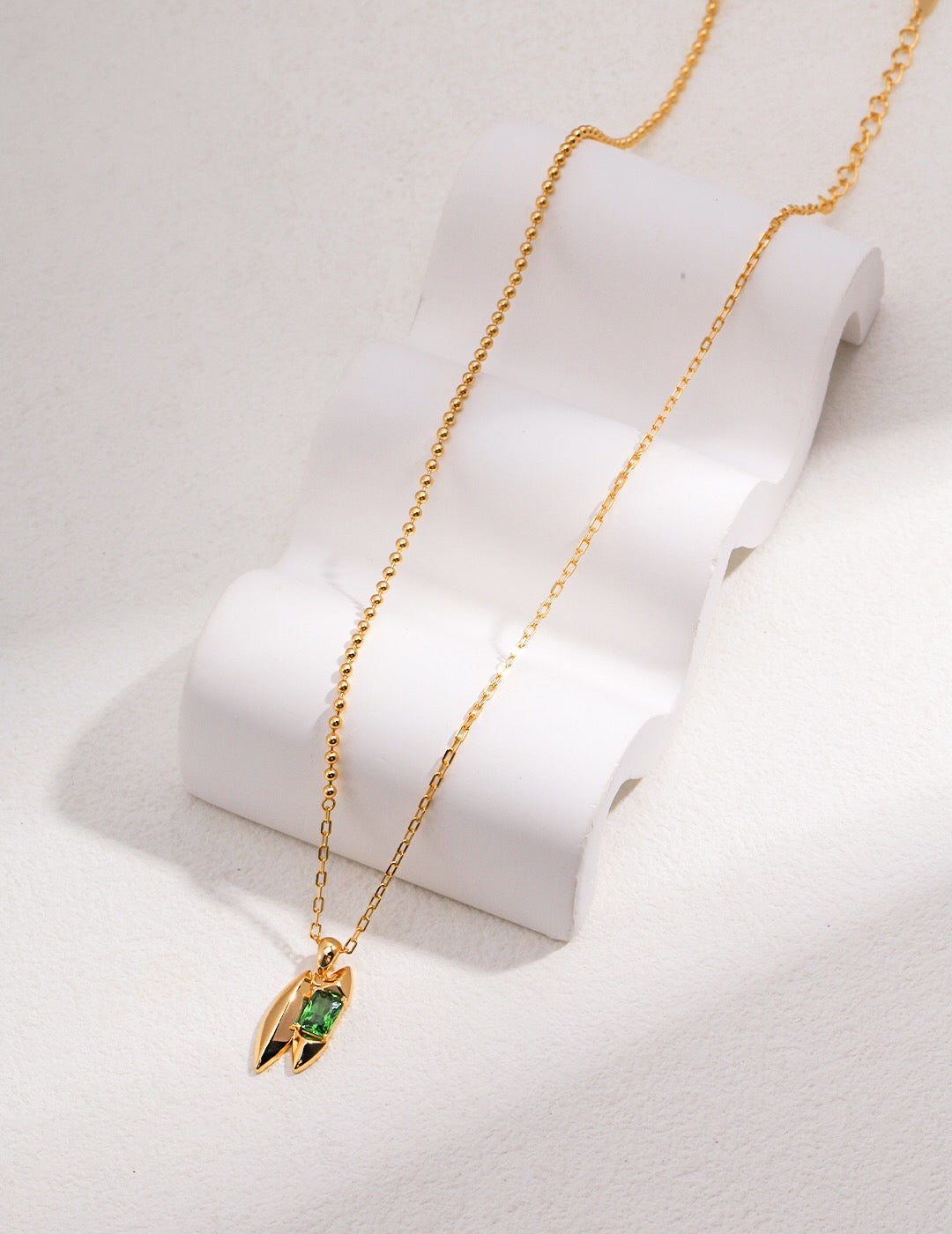 Elegant Green Zircon Necklace featuring a vibrant zircon stone set in gold vermeil over sterling silver, showcasing its handcrafted beauty.