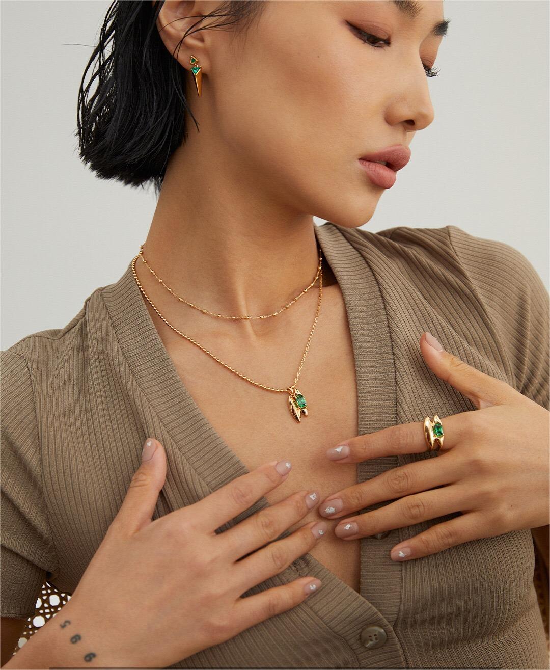 Elegant Green Zircon Necklace featuring a vibrant zircon stone set in gold vermeil over sterling silver, showcasing its handcrafted beauty.