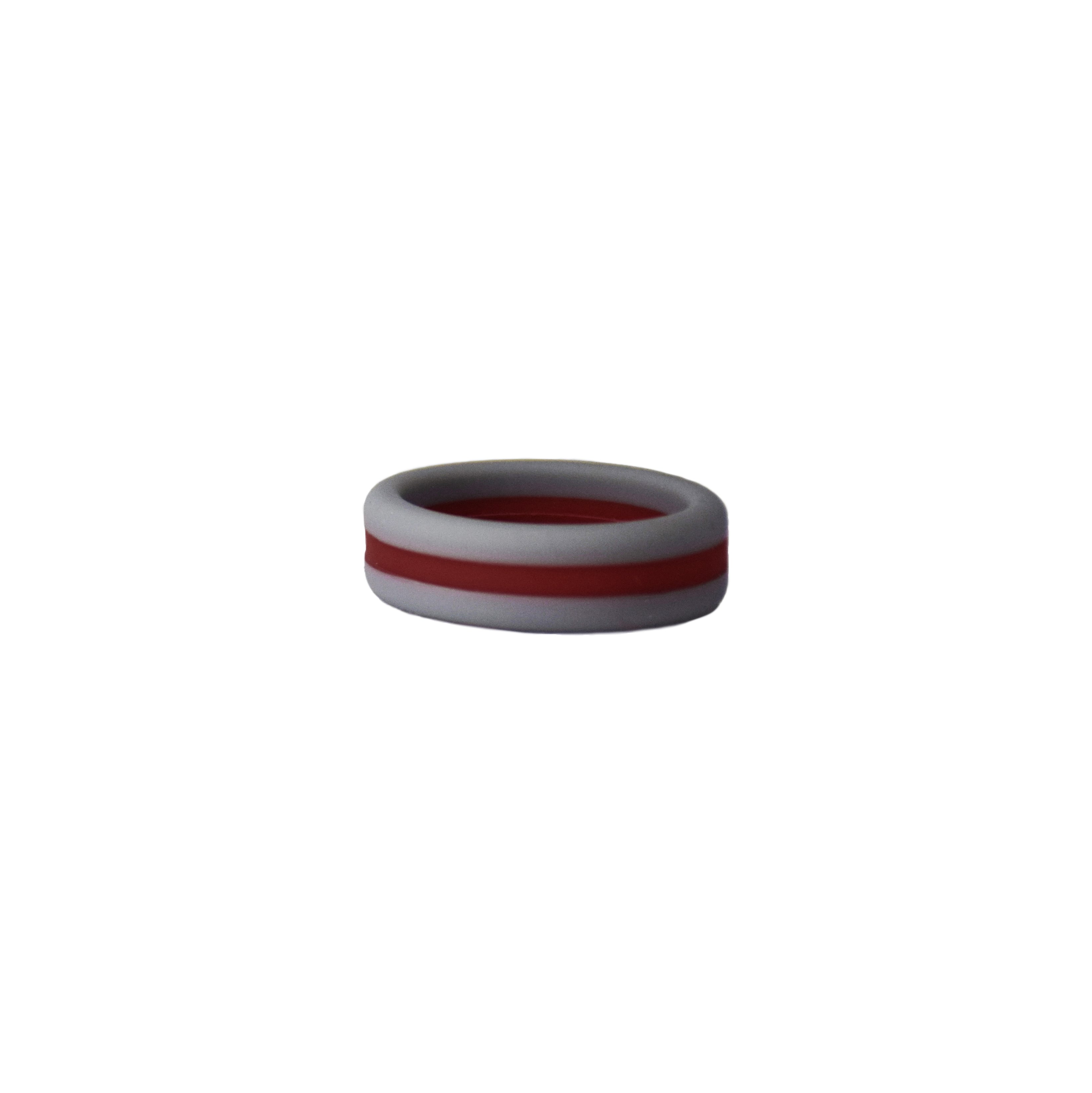 Grey and maroon striped silicone ring designed for comfort and durability, perfect for sports fans and active lifestyles.